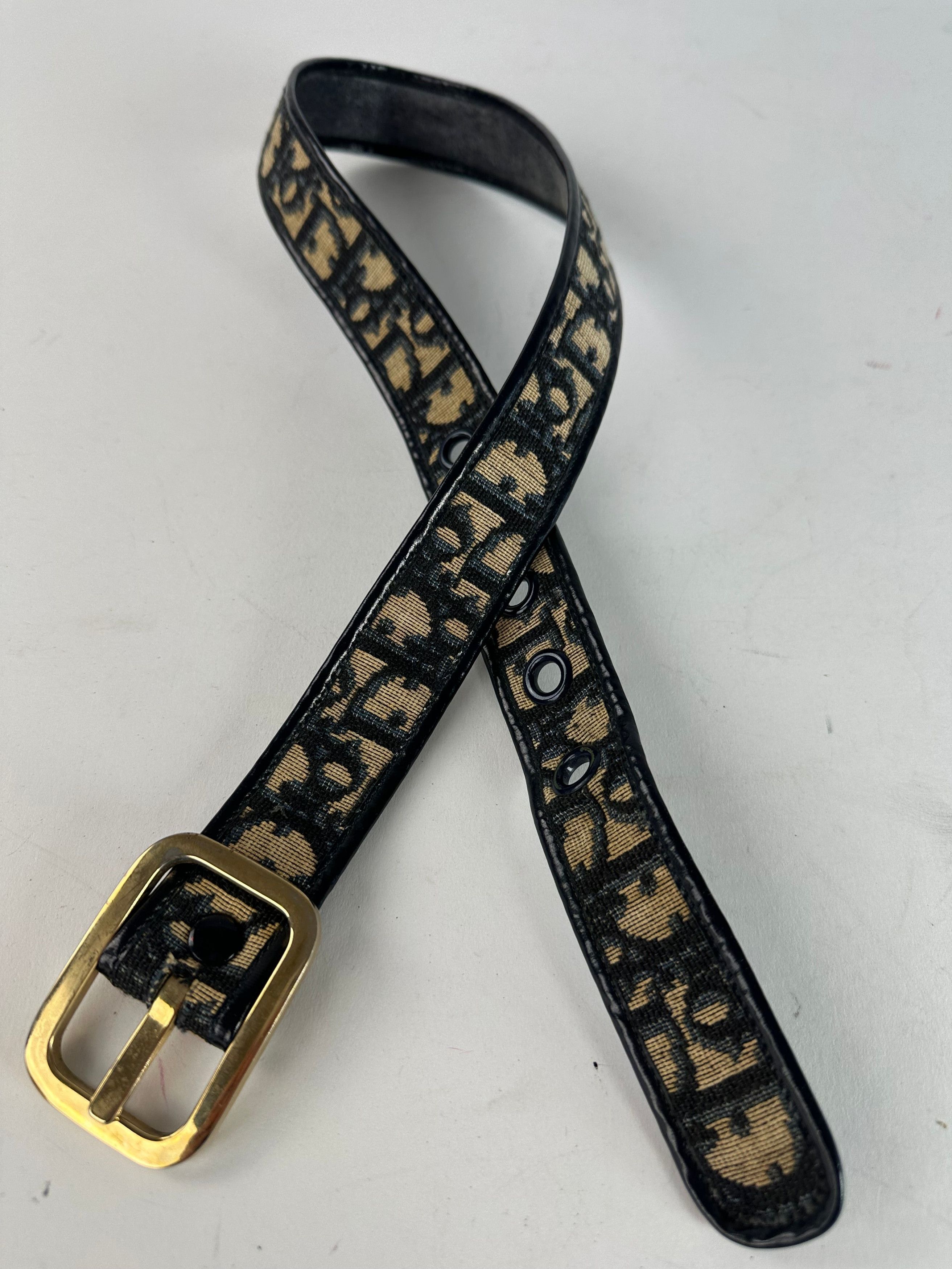 Dior Vintage Oblique Monogram Belt Navy Beige Size ONE SIZE - 7 Thumbnail