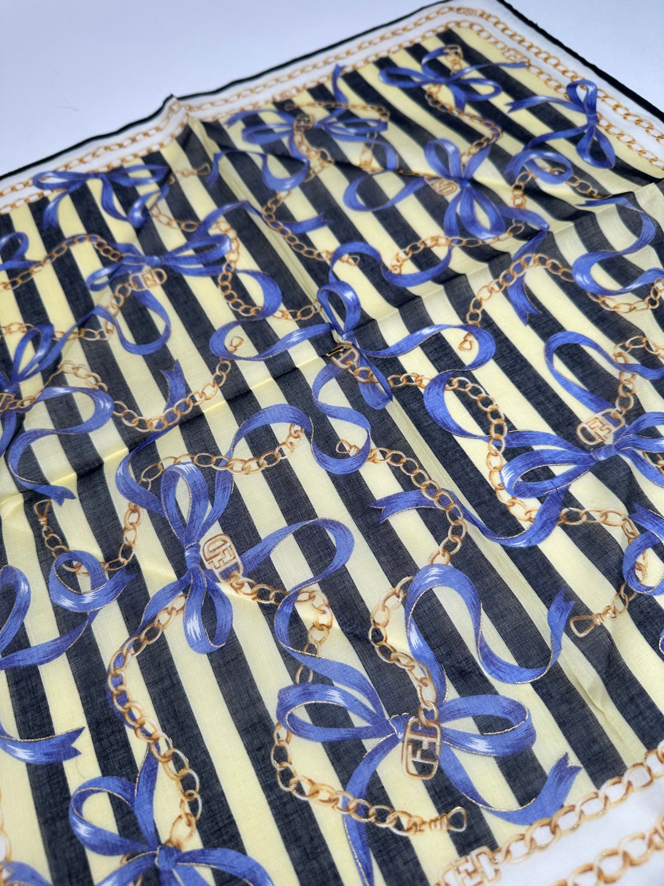 Fendi Vintage Scarf Striped Yellow Black Size ONE SIZE - 3 Thumbnail