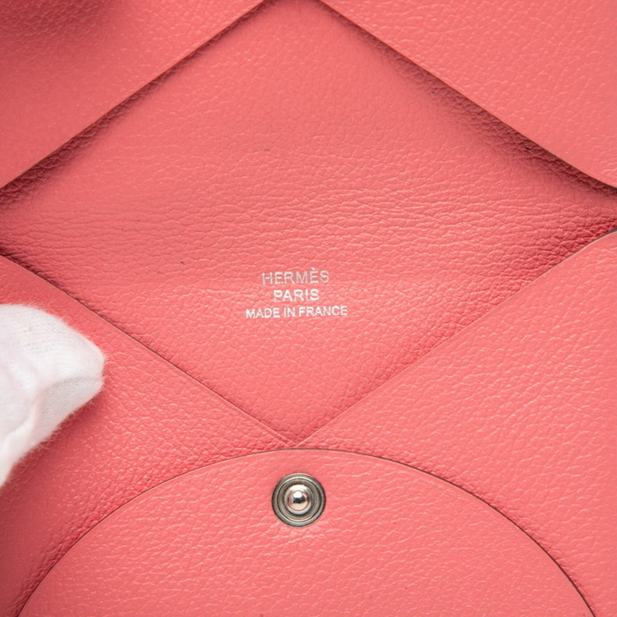 Hermes Hermes Calvi Business Card Holder/Card Case/Pass Case, Rose Azalee Pink, Evercolor, Women's HERMES Size ONE SIZE - 4 Thumbnail