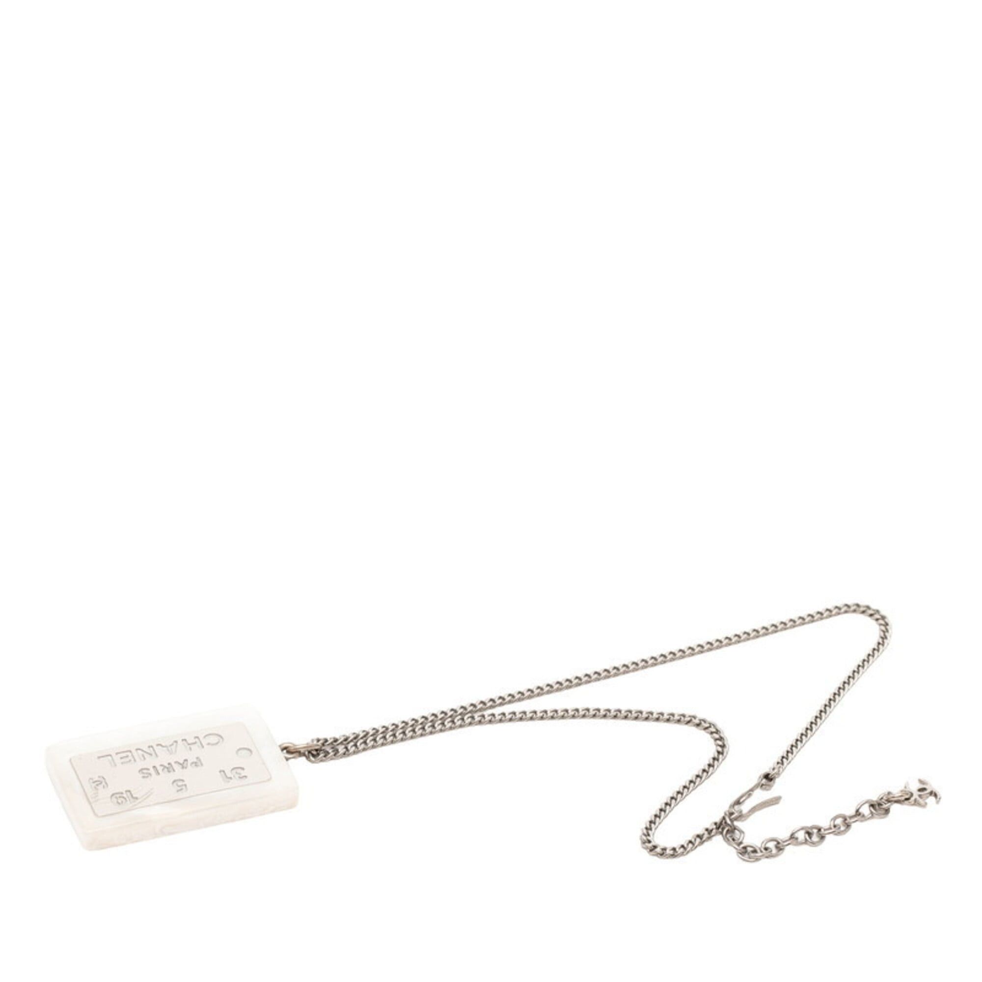 Chanel Chanel Logo Plate Necklace, Silver and White Metal, Women's CHANEL Size ONE SIZE - 3 Thumbnail