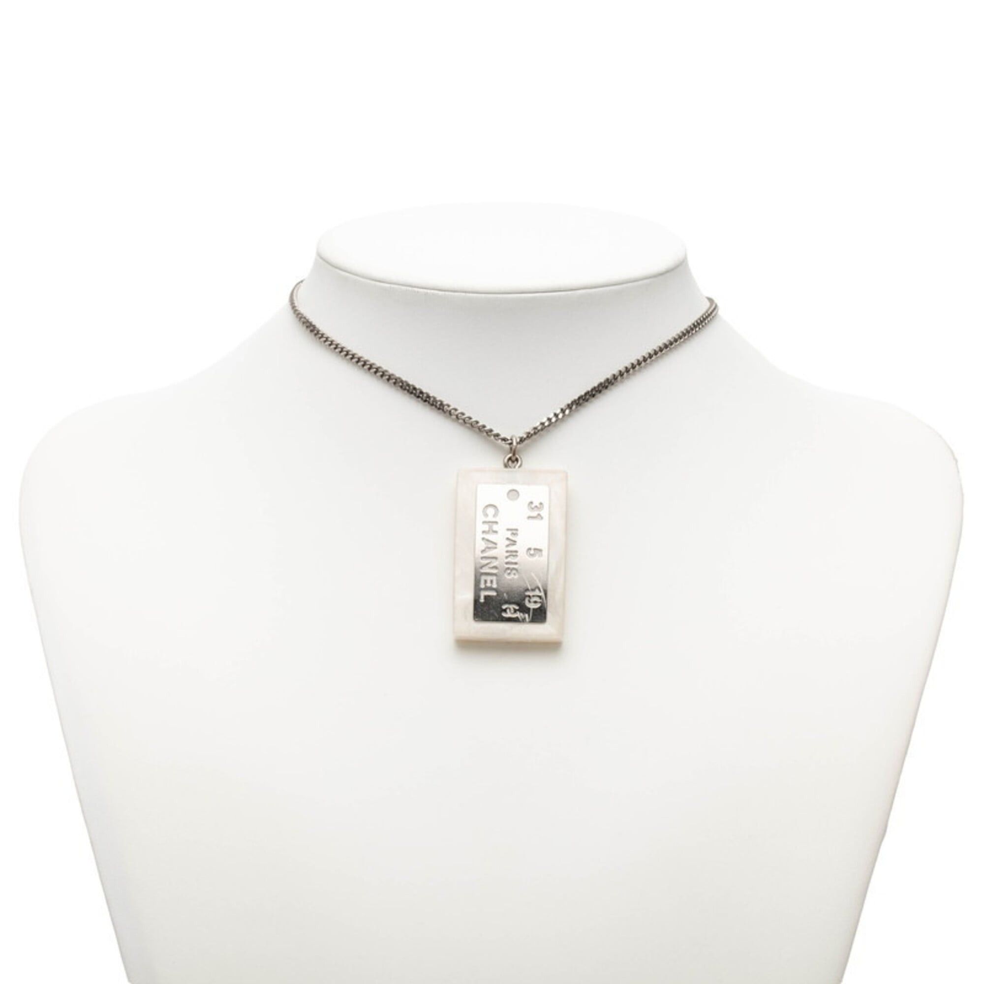 Chanel Chanel Logo Plate Necklace, Silver and White Metal, Women's CHANEL Size ONE SIZE - 6 Thumbnail