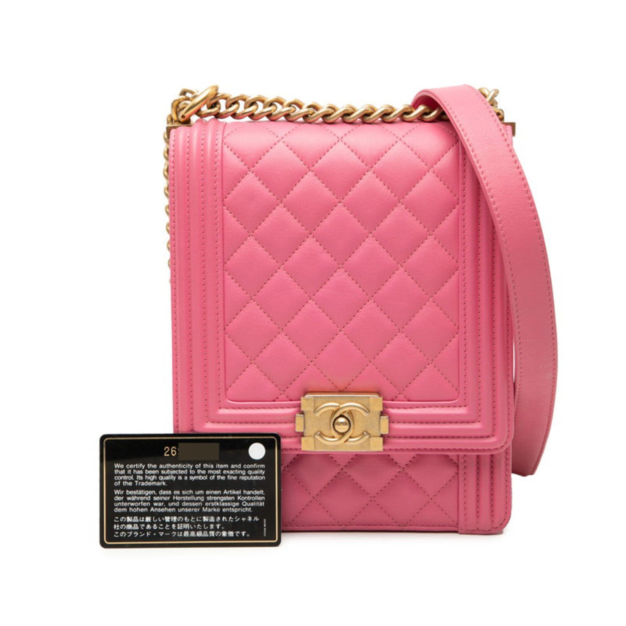 Chanel Chanel Coco Mark Matelassé Boy Chain Shoulder Bag Pink Lambskin Women's CHANEL Size ONE SIZE - 7 Thumbnail