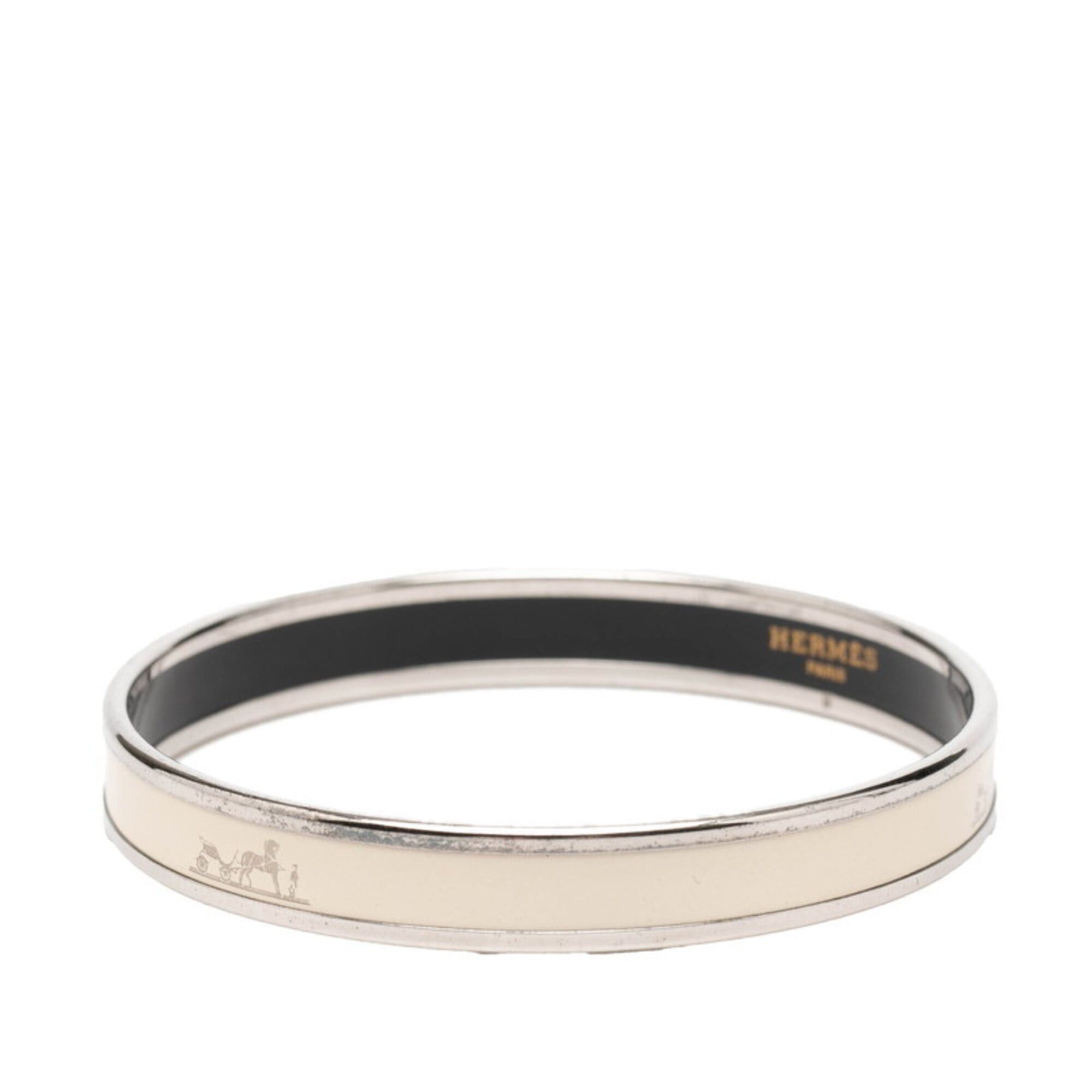 Hermes Hermes Email PM Calèche Carriage Logo Bangle Silver Ivory Metal Women's HERMES Size ONE SIZE - 2 Thumbnail