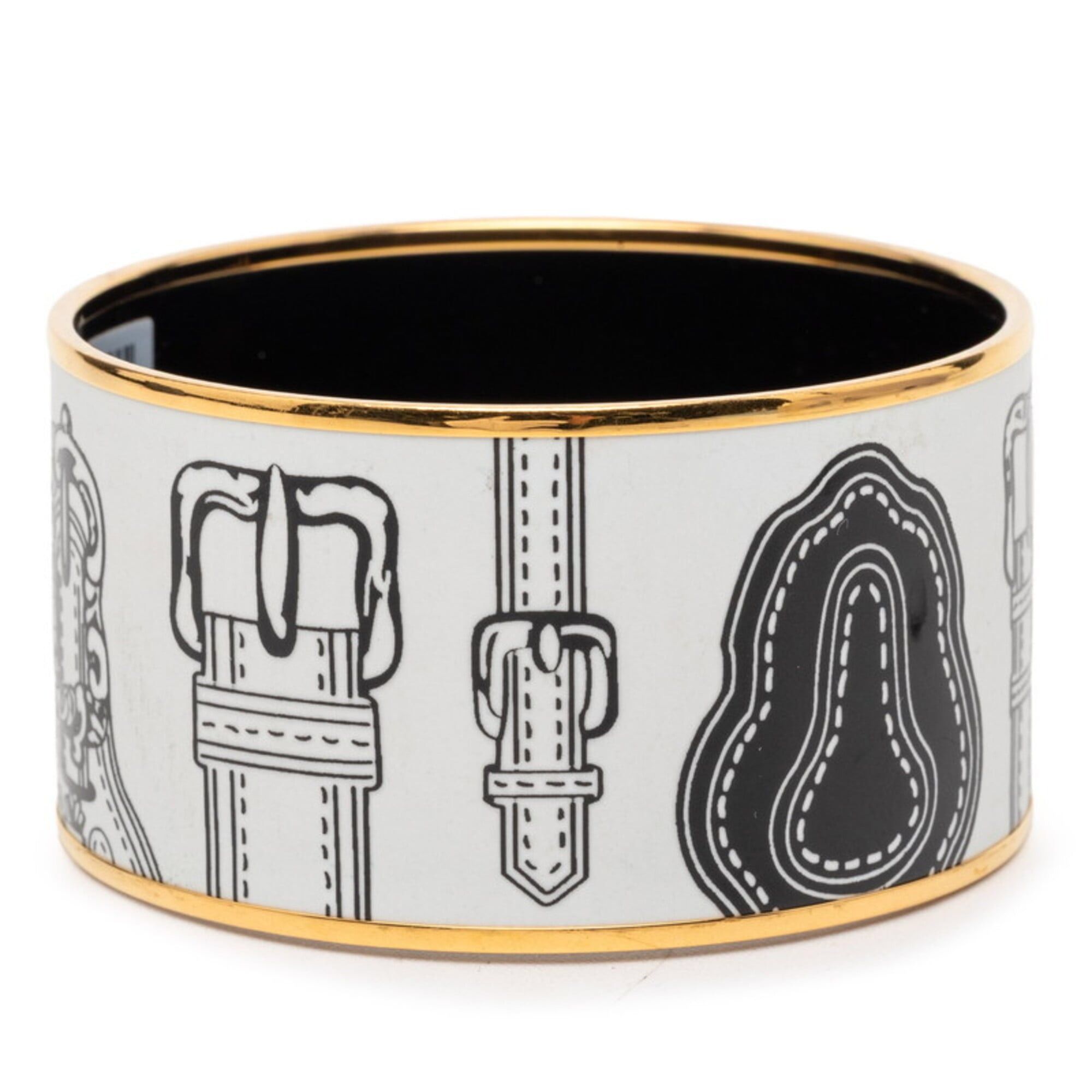 Hermes Hermes Enamel TGM Cloisonné Belt Motif Bangle Gold White Plated Women's HERMES Size ONE SIZE - 2 Thumbnail