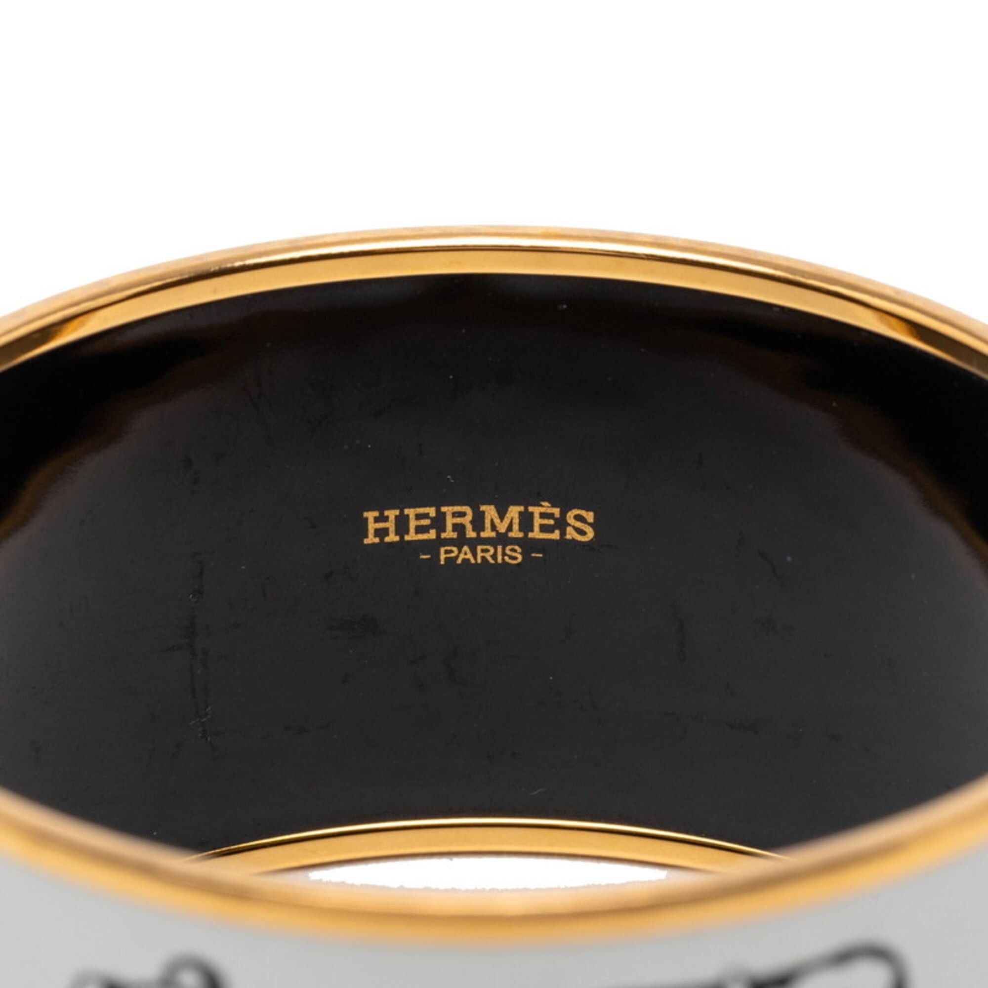 Hermes Hermes Enamel TGM Cloisonné Belt Motif Bangle Gold White Plated Women's HERMES Size ONE SIZE - 5 Thumbnail