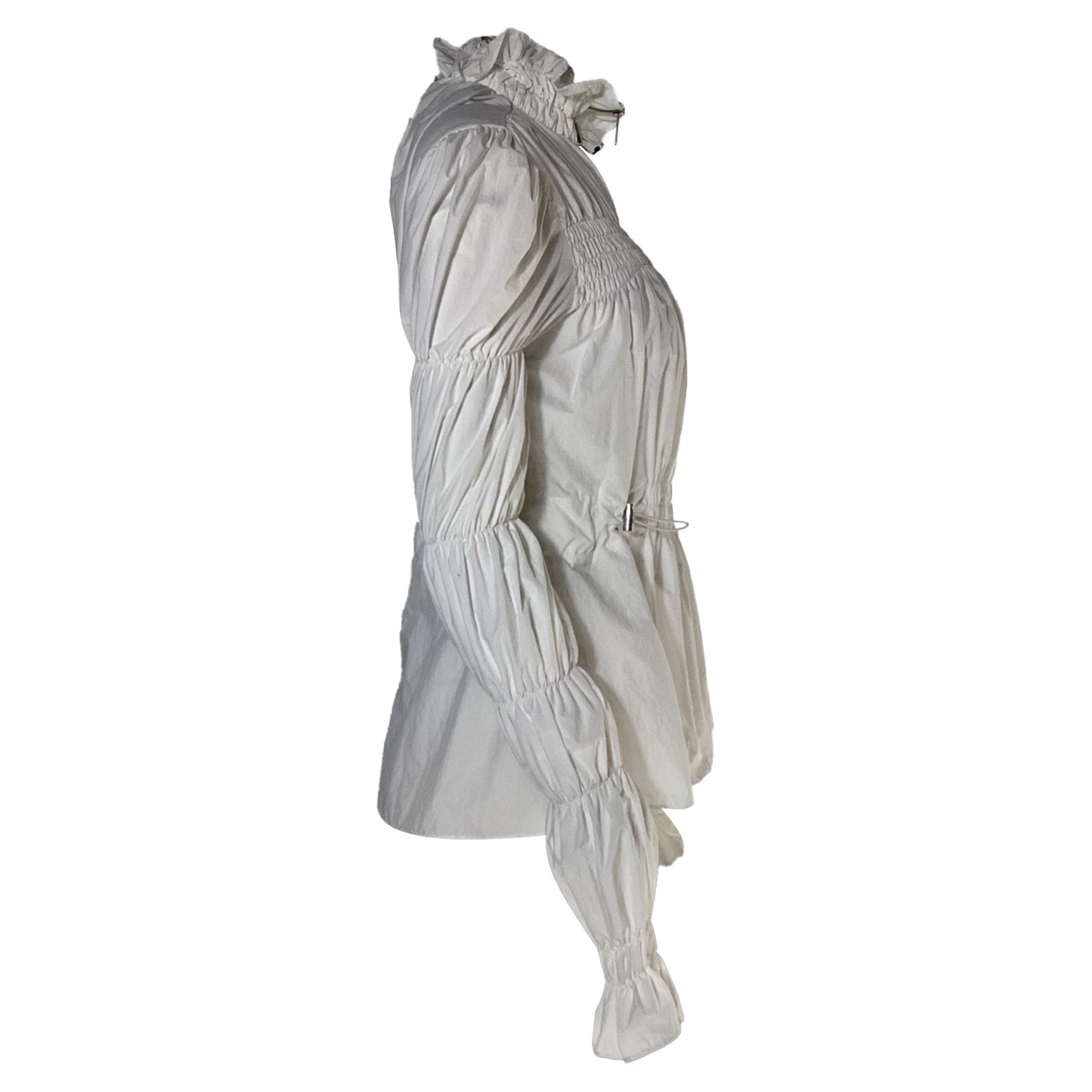 Off-White Off-White Smocked Zipped Blouse in White Nylon Size XS / US 0-2 / IT 36-38 - 2 Thumbnail