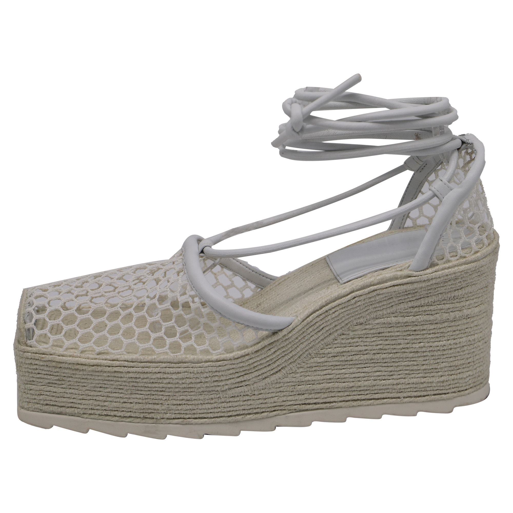 Bottega Veneta Bottega Veneta Stretch Lace-Up Wedge Espadrilles in White L Size US 11 / IT 41 - 3 Thumbnail