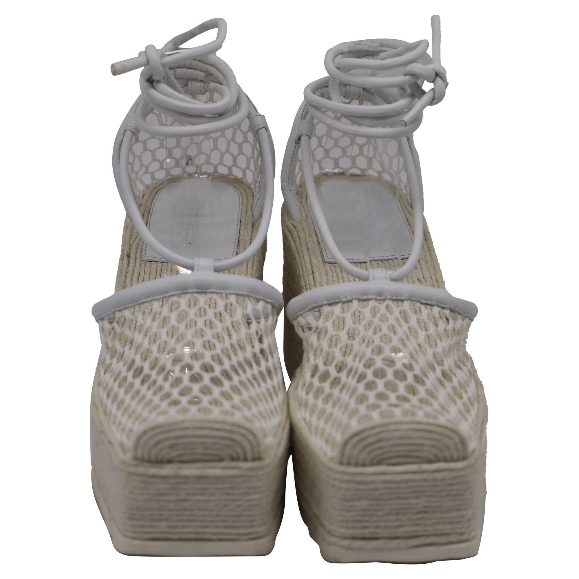 Bottega Veneta Bottega Veneta Stretch Lace-Up Wedge Espadrilles in White L Size US 11 / IT 41 - 2 Thumbnail