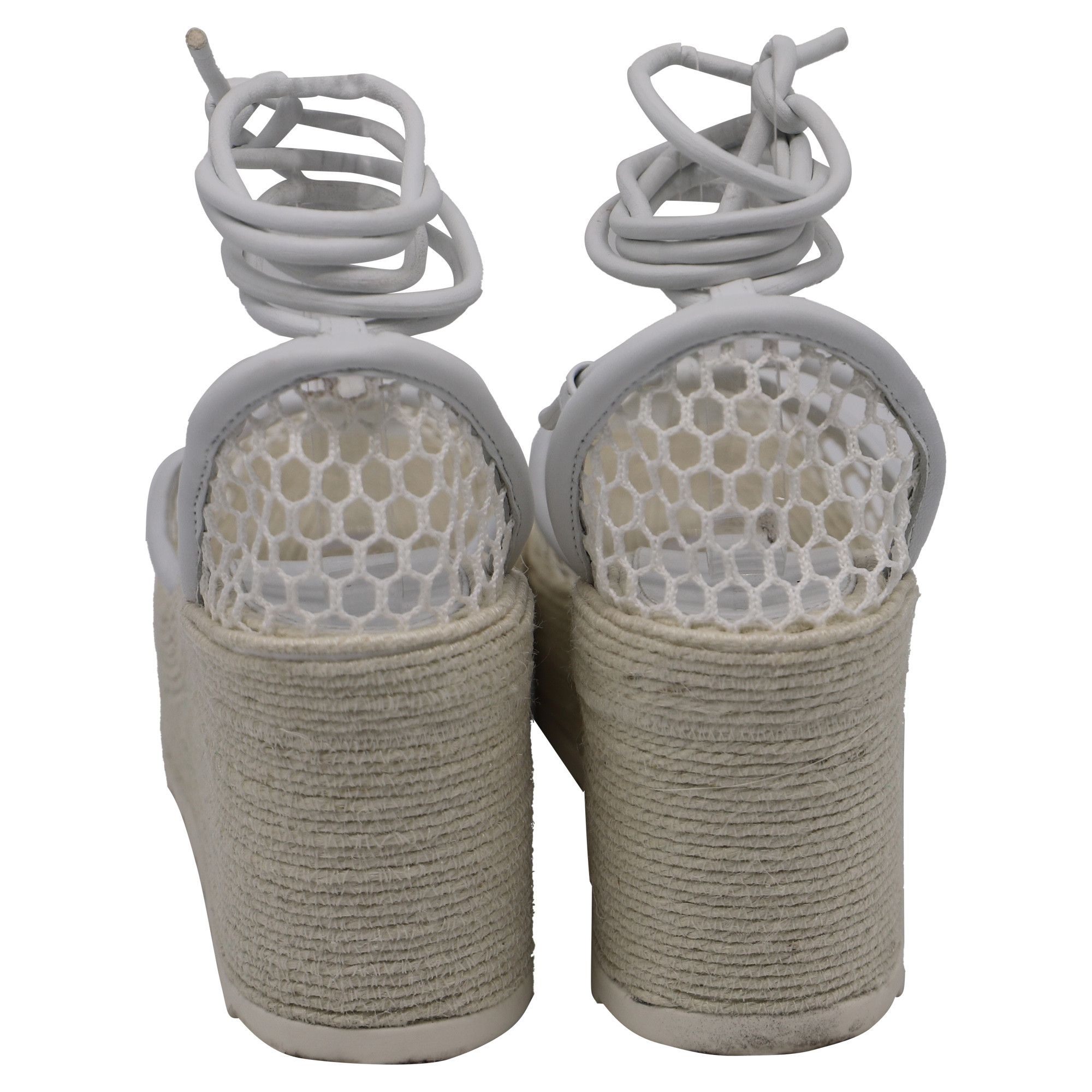 Bottega Veneta Bottega Veneta Stretch Lace-Up Wedge Espadrilles in White L Size US 11 / IT 41 - 4 Thumbnail