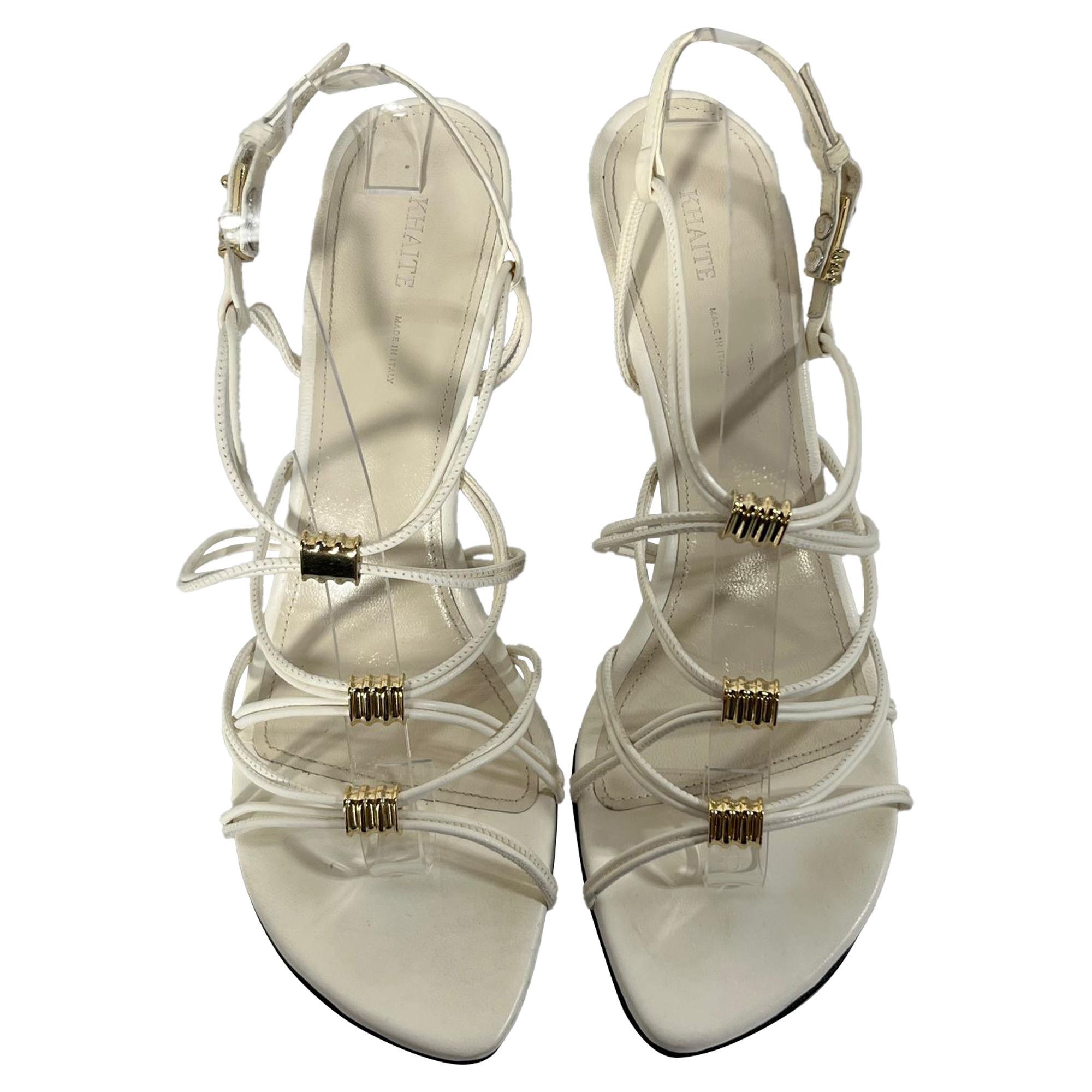 KHAITE Khaite Louisa Strappy Sandal Heels in White Leather Size US 11 / IT 41 - 3 Thumbnail