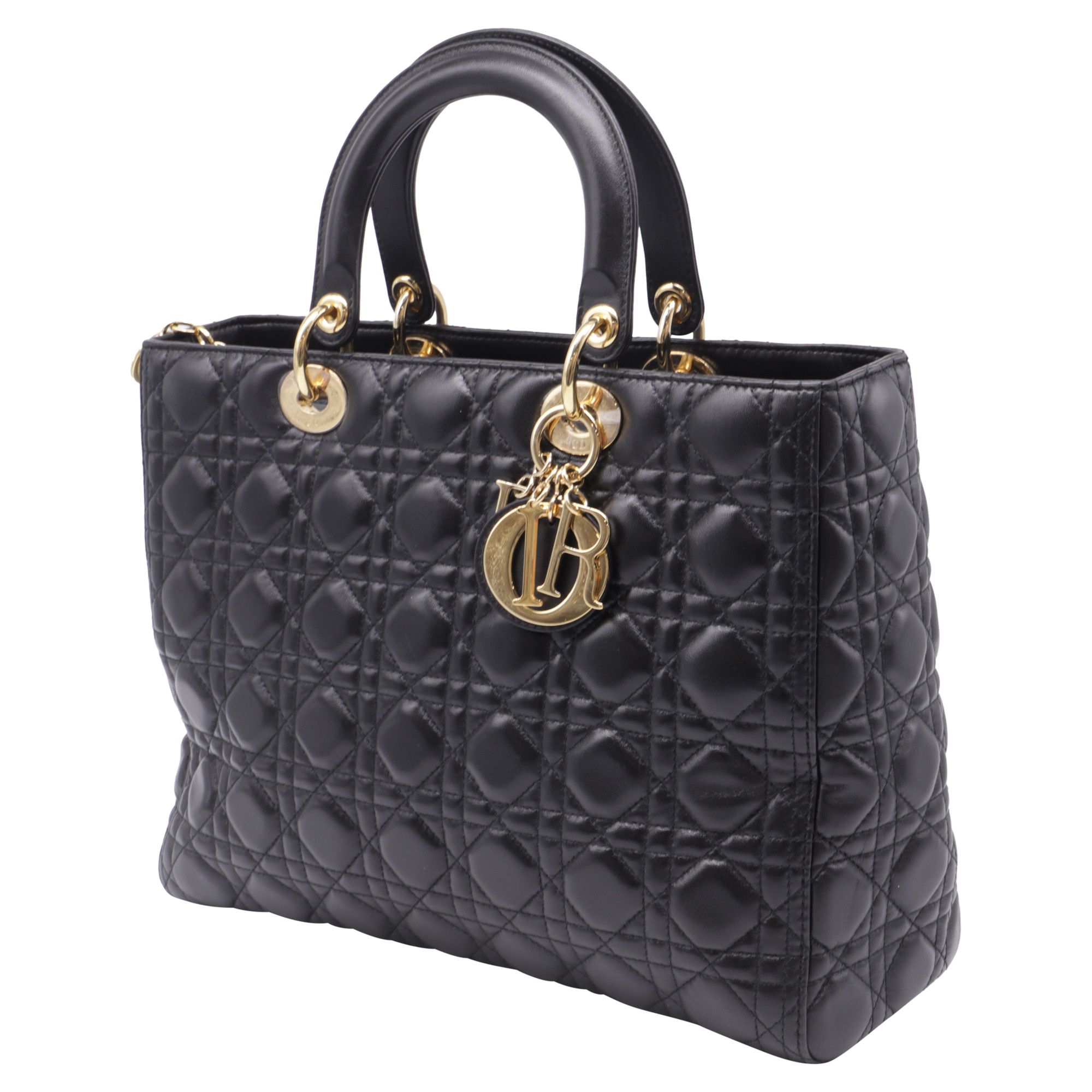 Dior Dior Large Lady Dior Top Handle Bag in Black Lambskin leath Size ONE SIZE - 2 Thumbnail