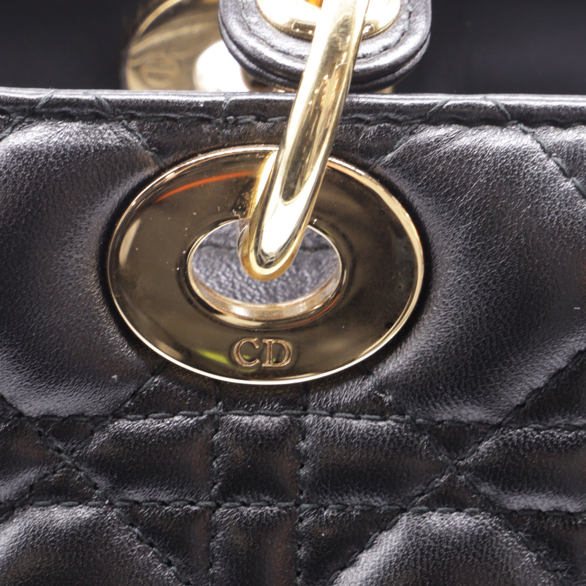 Dior Dior Large Lady Dior Top Handle Bag in Black Lambskin leath Size ONE SIZE - 5 Thumbnail