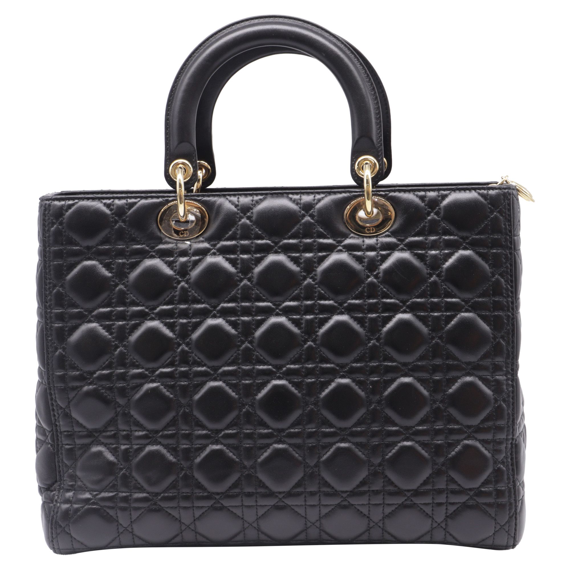 Dior Dior Large Lady Dior Top Handle Bag in Black Lambskin leath Size ONE SIZE - 3 Thumbnail