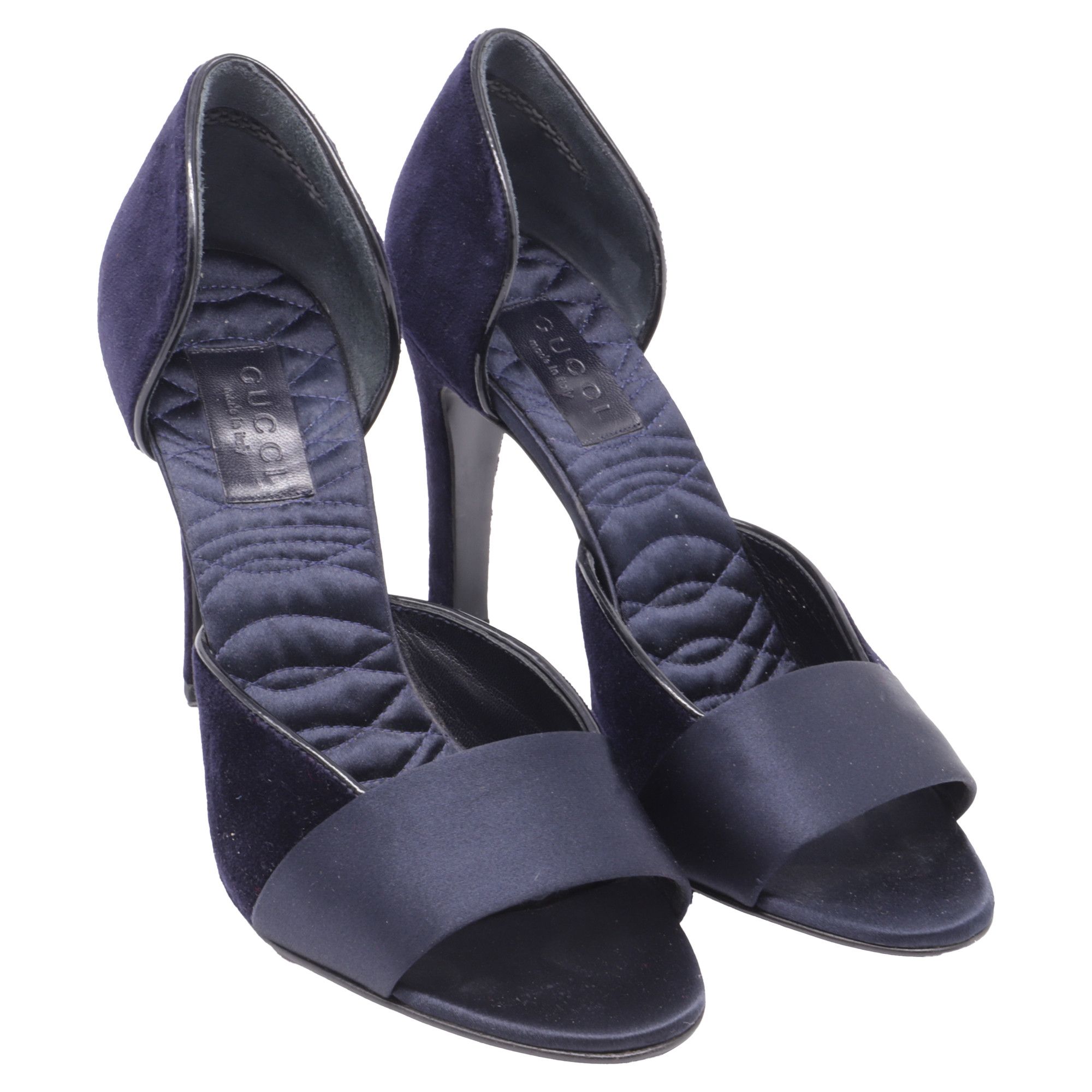 Gucci Gucci Open-Toe D'Orsay Pumps in Navy Blue Velvet Size US 8 / IT 38 - 3 Thumbnail