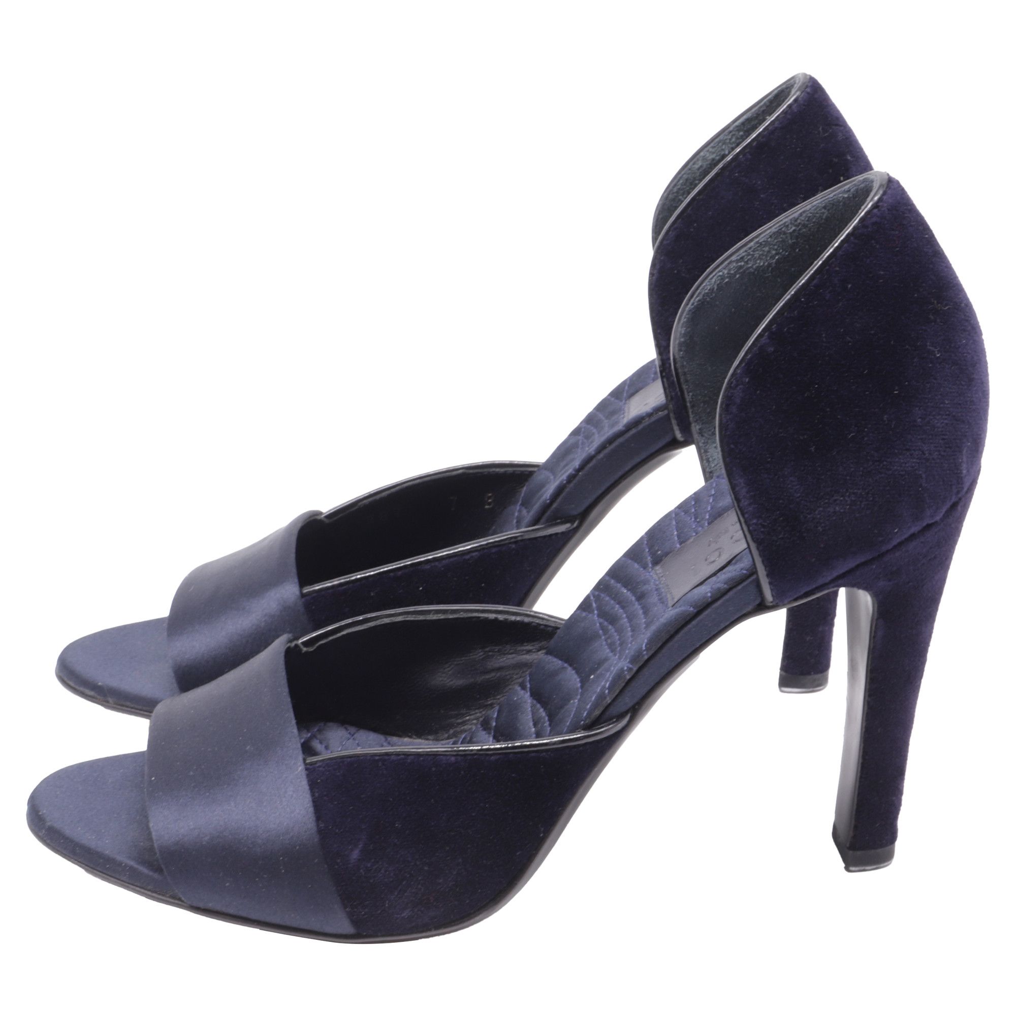 Gucci Gucci Open-Toe D'Orsay Pumps in Navy Blue Velvet Size US 8 / IT 38 - 4 Thumbnail