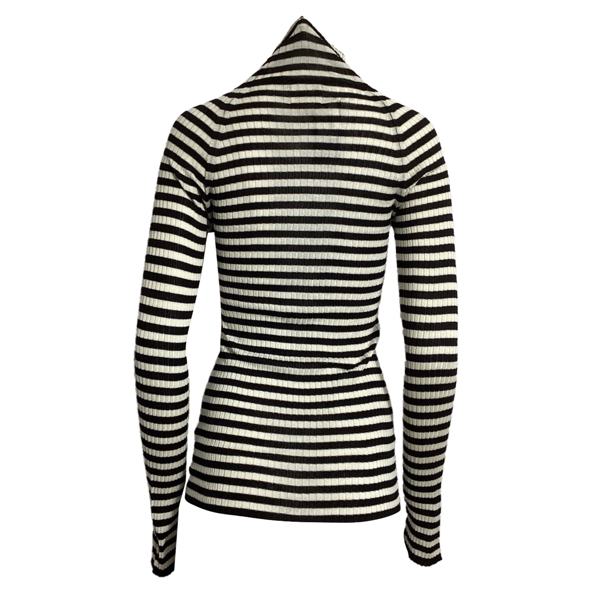 KHAITE Khaite Striped Turtleneck Sweater in Black and White Silk Size XS / US 0-2 / IT 36-38 - 4 Thumbnail