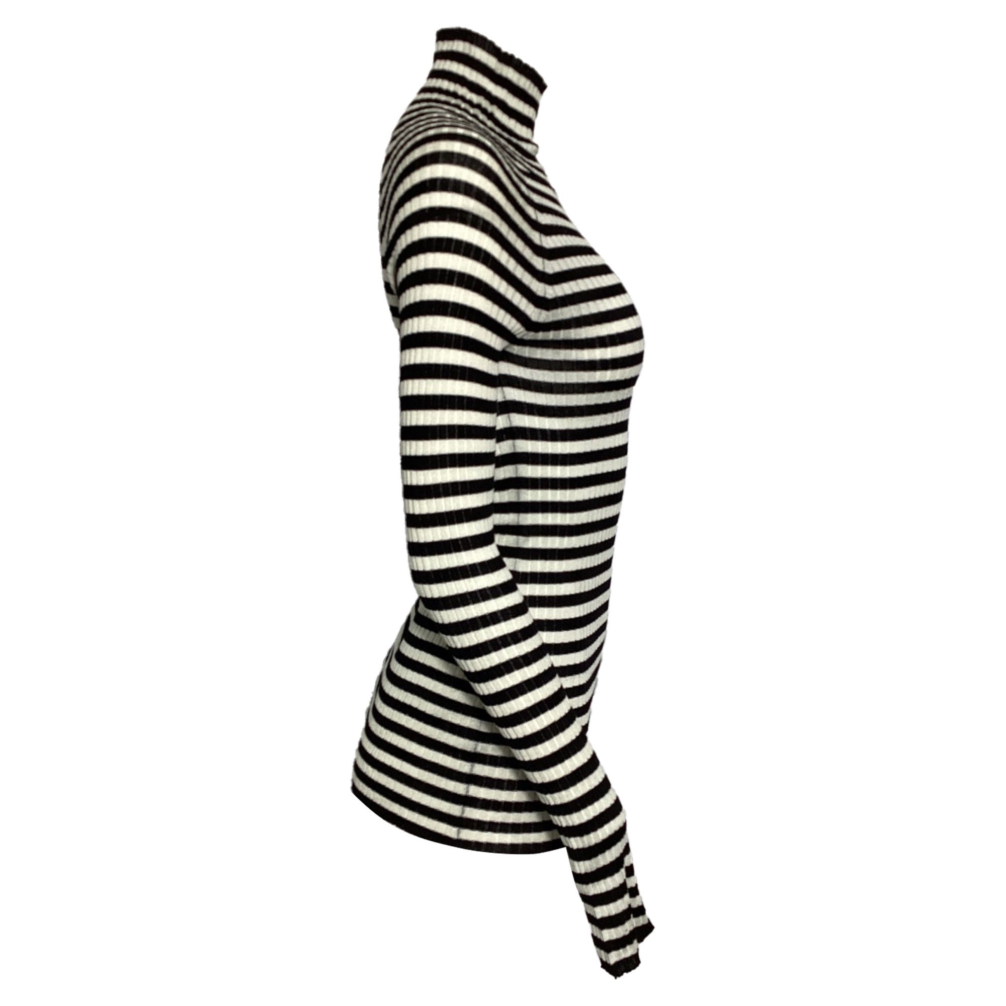 KHAITE Khaite Striped Turtleneck Sweater in Black and White Silk Size XS / US 0-2 / IT 36-38 - 3 Thumbnail