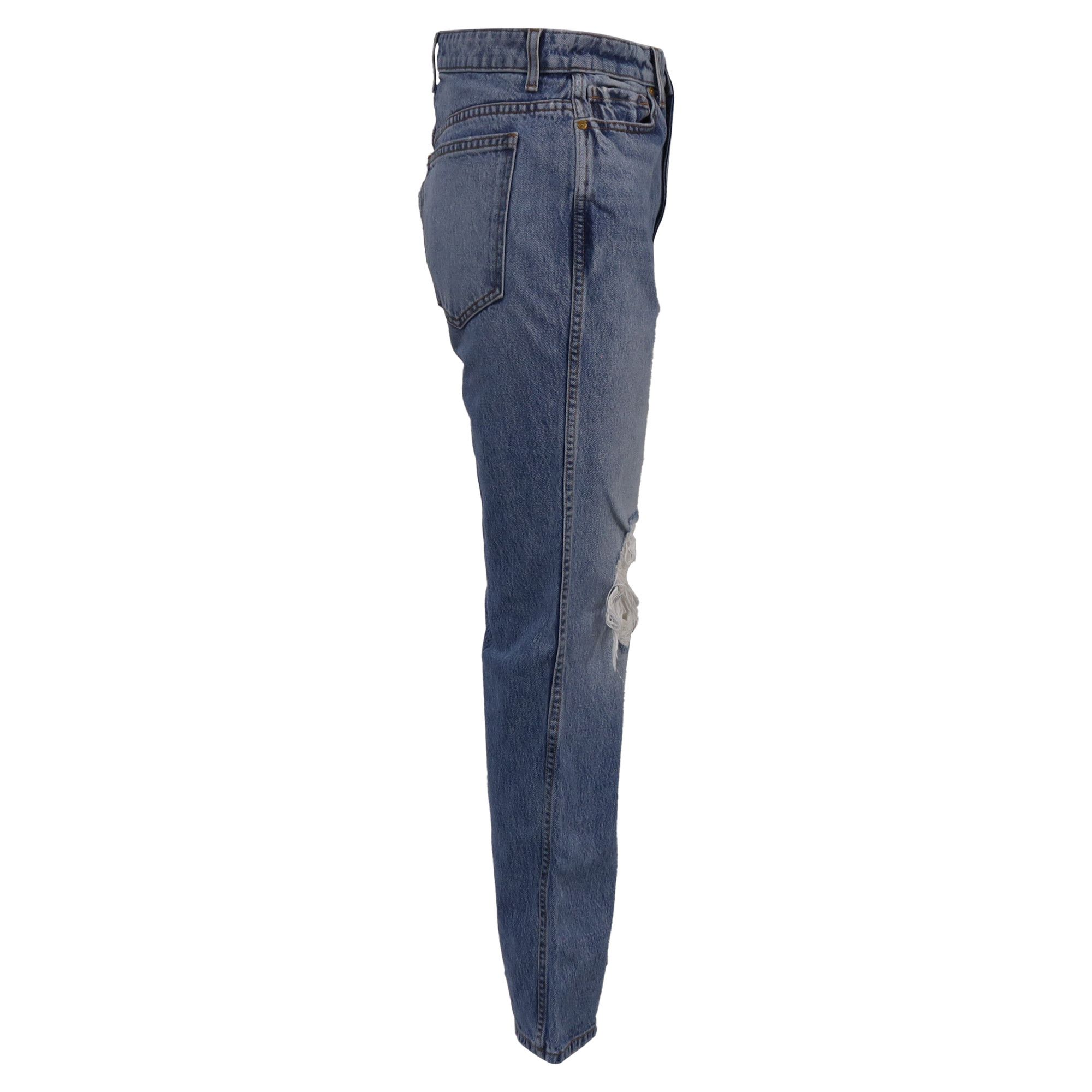 KHAITE Khaite Ripped High-Rise Straight-Leg Jeans in Blue Cotton De Size 24" / US 00 / IT 34 - 2 Thumbnail