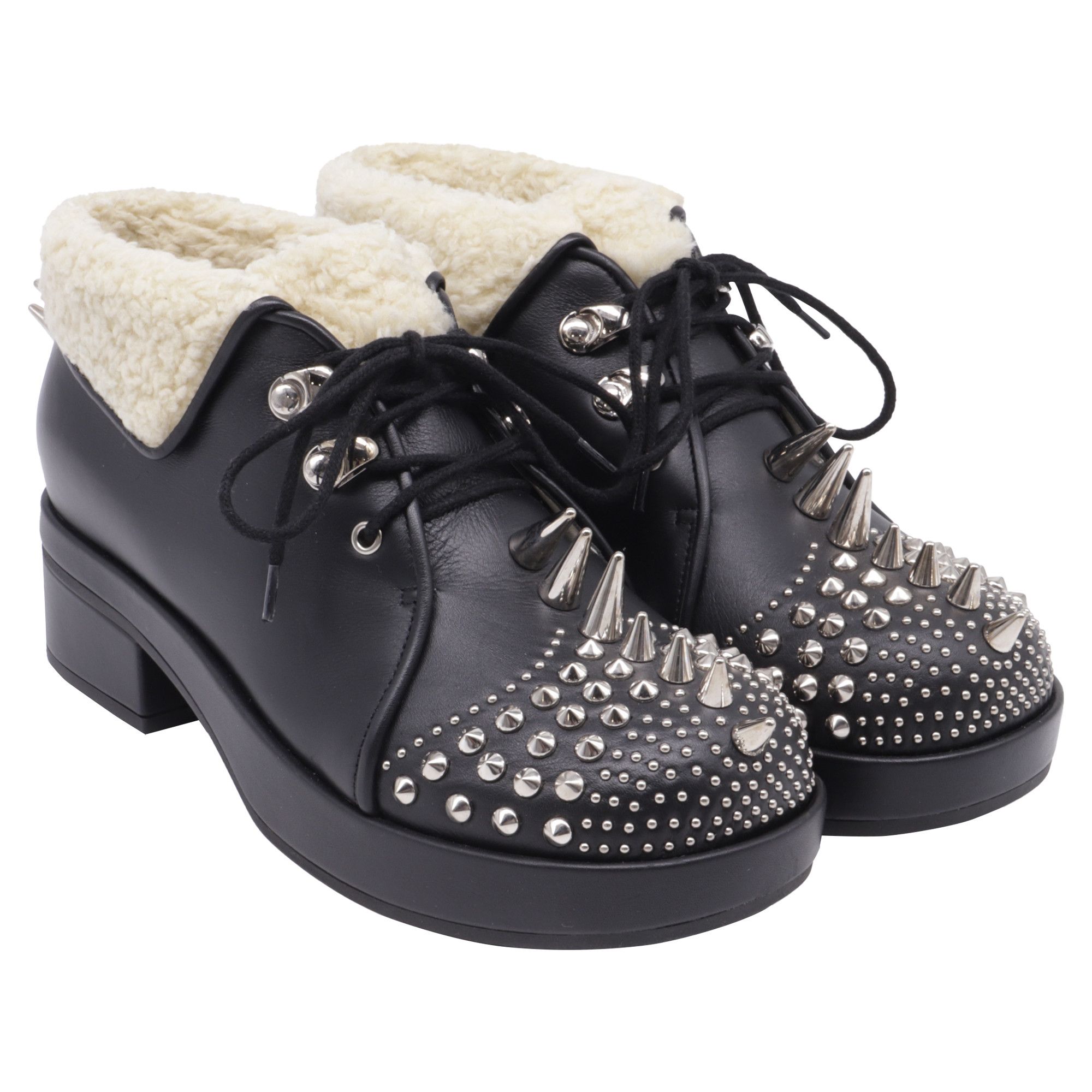 Gucci Gucci Harlem Spike Shear-Lined Ankle Boots in Black Leather Size US 5 / IT 35 - 3 Thumbnail