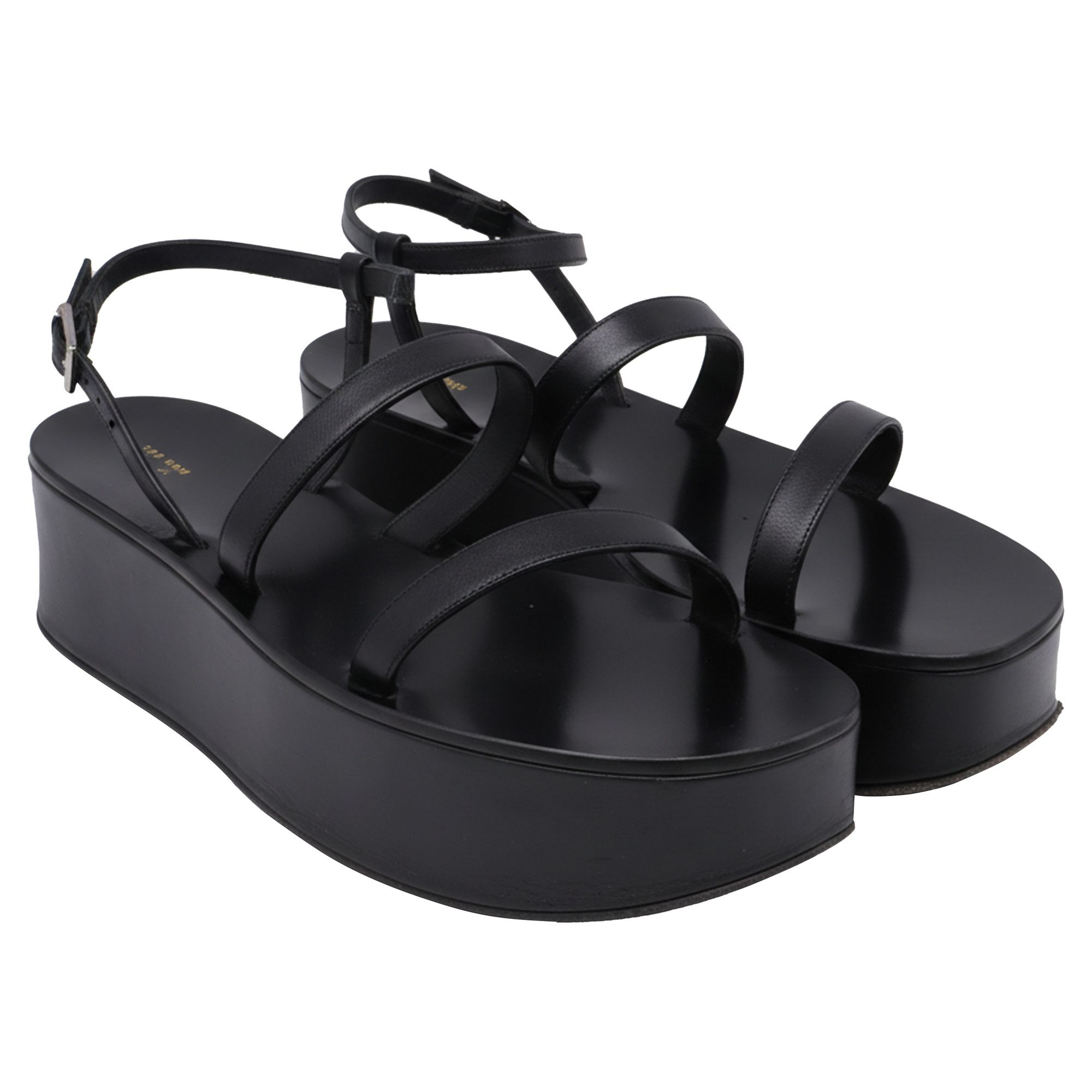 The Row The Row Wedge Platform Sandals in Black Leather Size US 10.5 / IT 40.5 - 2 Thumbnail