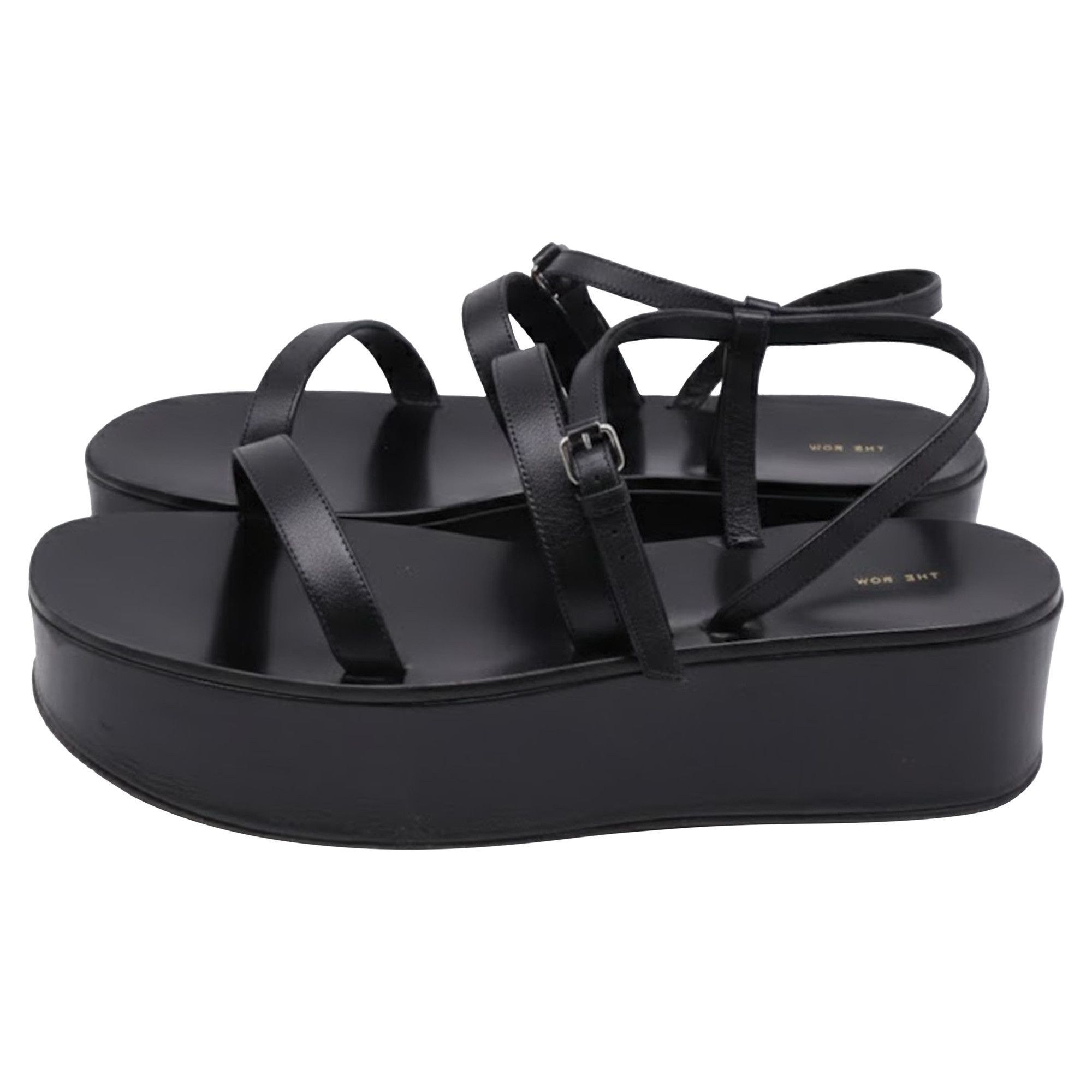 The Row The Row Wedge Platform Sandals in Black Leather Size US 10.5 / IT 40.5 - 4 Thumbnail