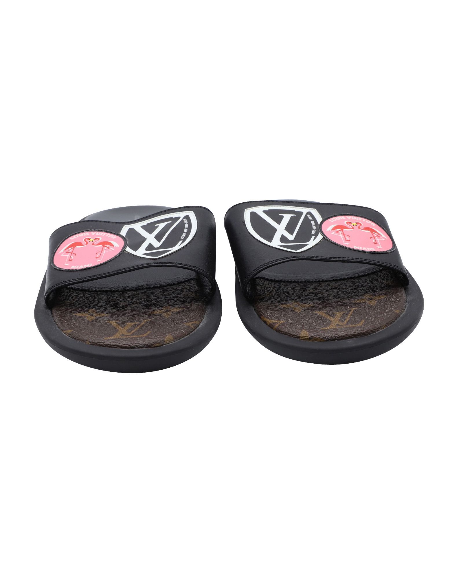 Louis Vuitton Louis Vuitton Flamingo Flat Slides in Black Leather Size US 8 / IT 38 - 3 Thumbnail