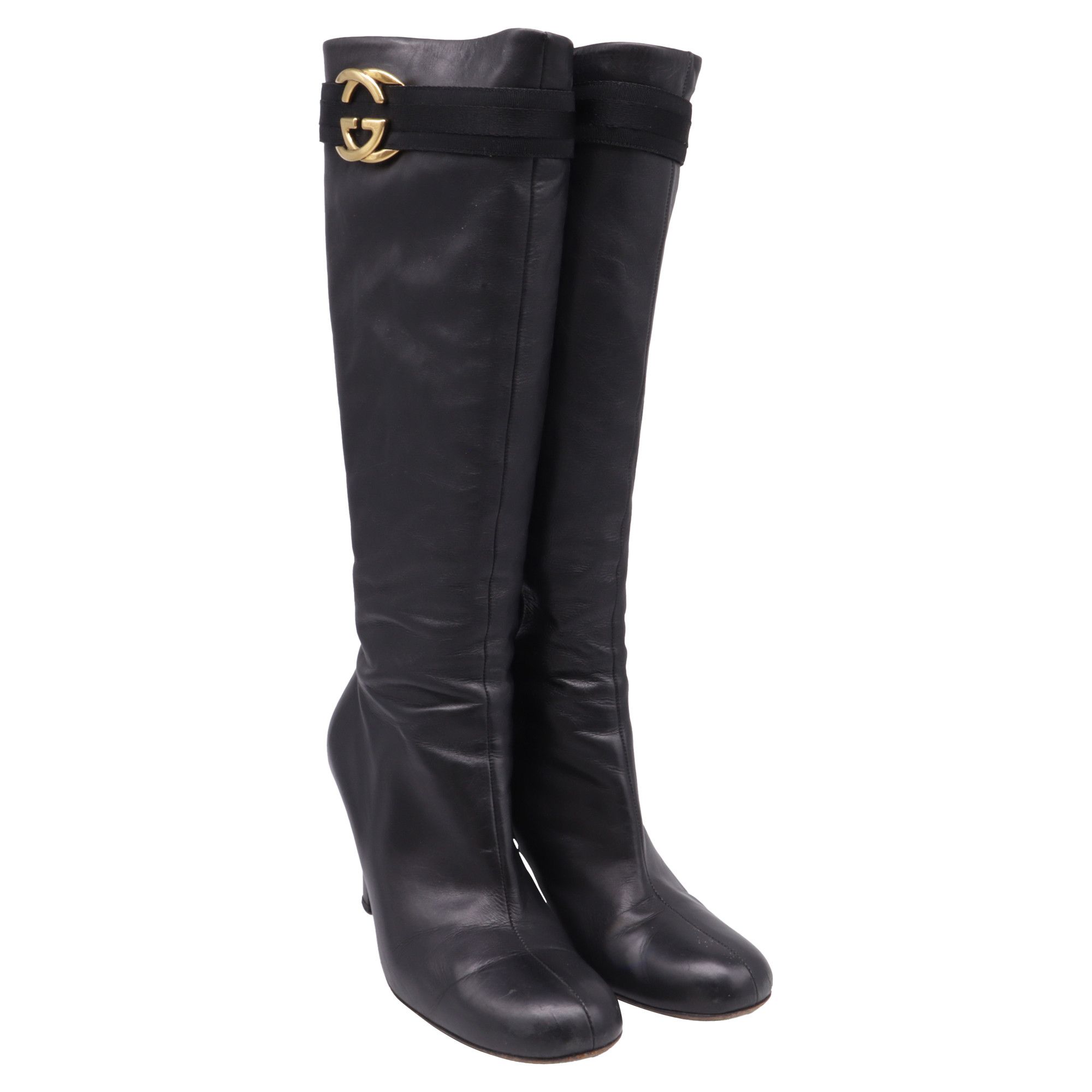Gucci Gucci Interlocking G Heeled Knee-High Boots in Black Leather Size US 10 / IT 40 - 3 Thumbnail