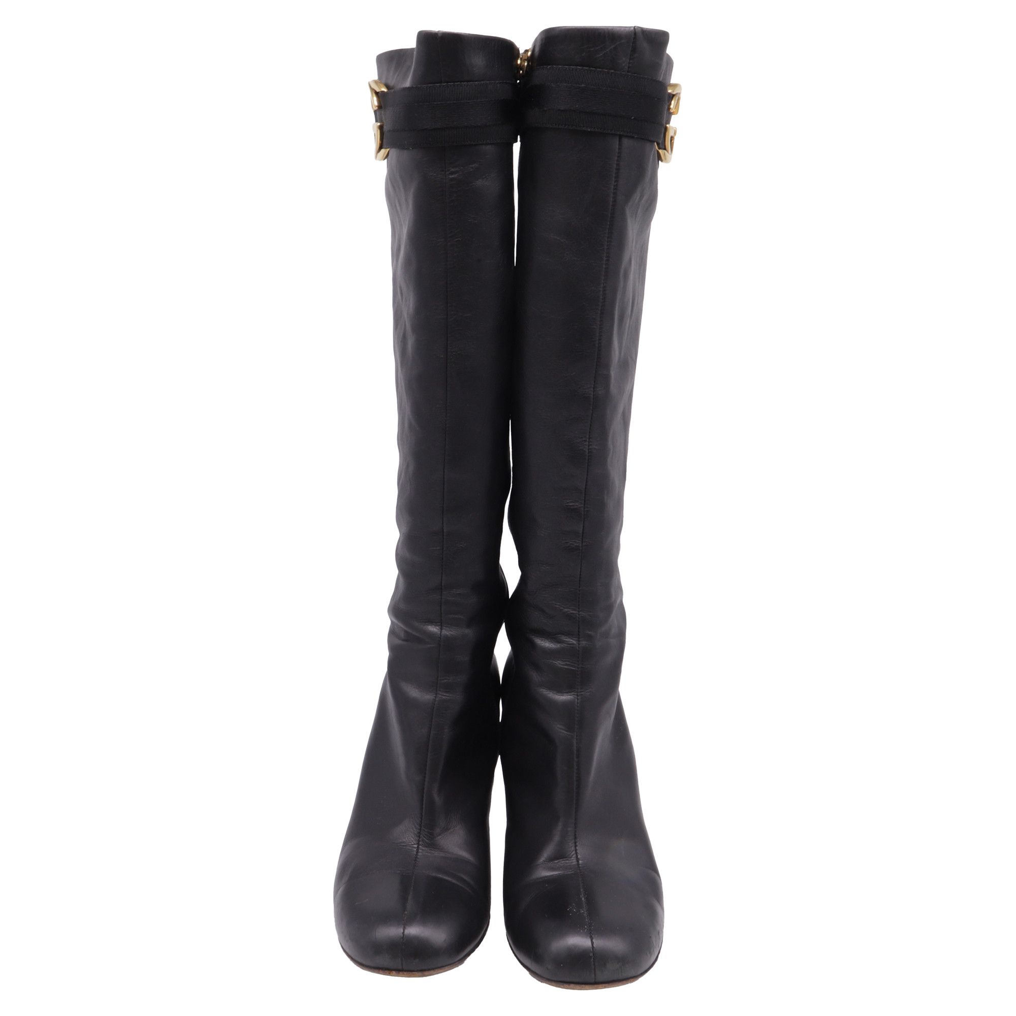 Gucci Gucci Interlocking G Heeled Knee-High Boots in Black Leather Size US 10 / IT 40 - 2 Thumbnail