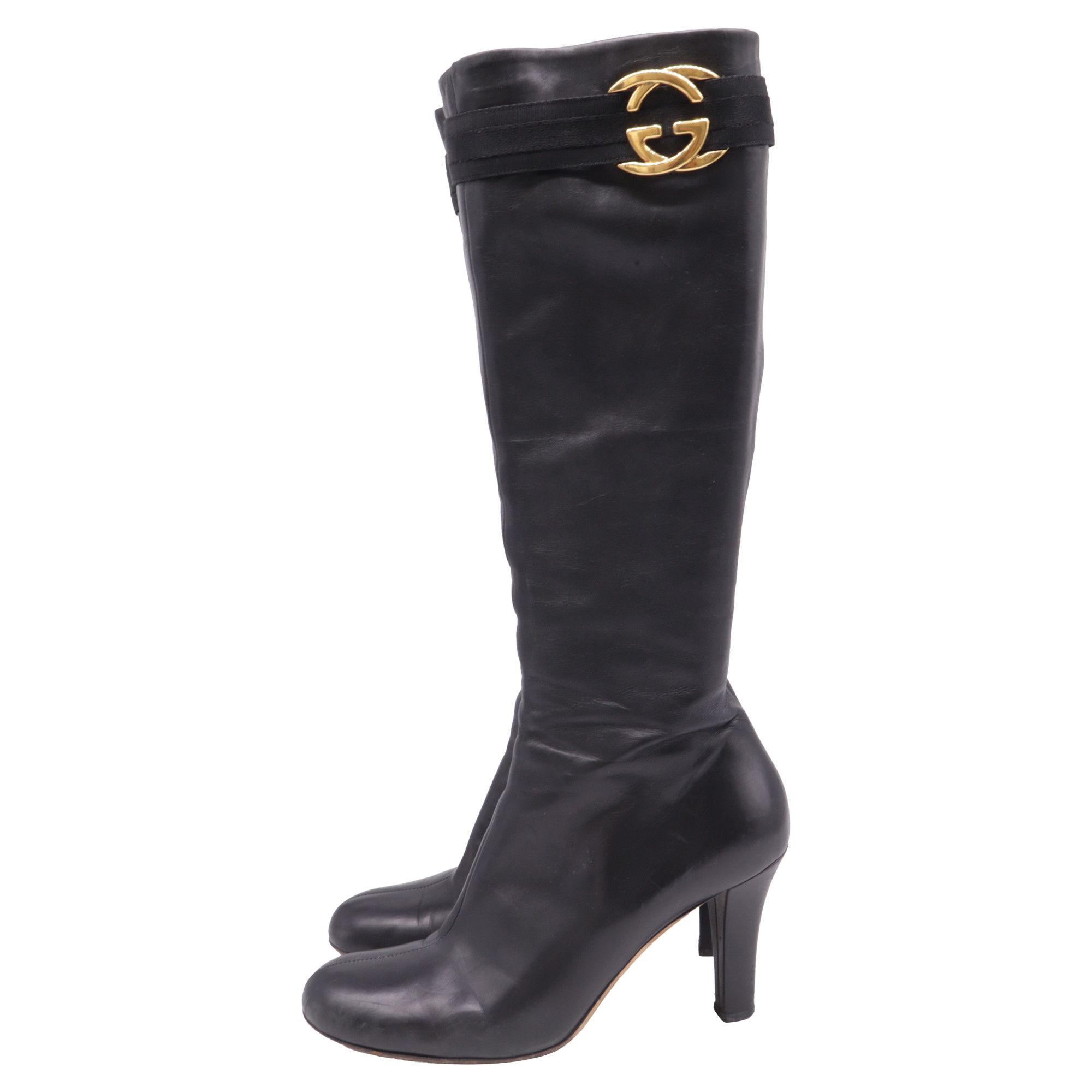 Gucci Gucci Interlocking G Heeled Knee-High Boots in Black Leather Size US 10 / IT 40 - 4 Thumbnail