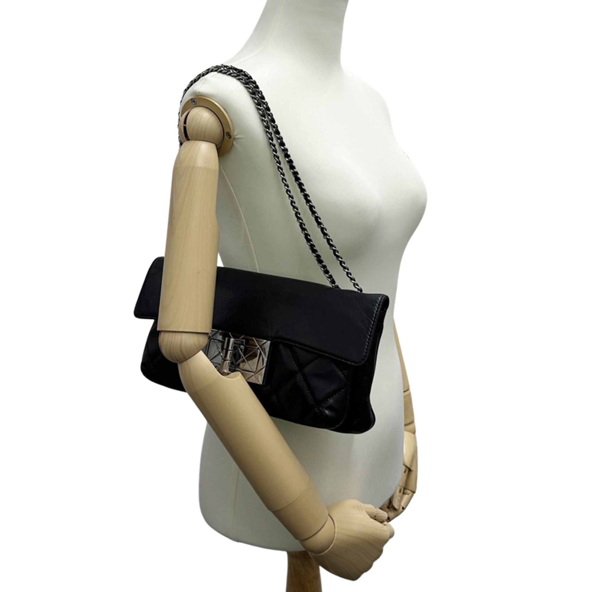 Chanel Chanel 2.55 Matelassé Handbag for Women, Brand Name Shoulder Bag, Lambskin, Black, Silver Hardware, Turnlock Flap, Bag Size ONE SIZE - 8 Thumbnail