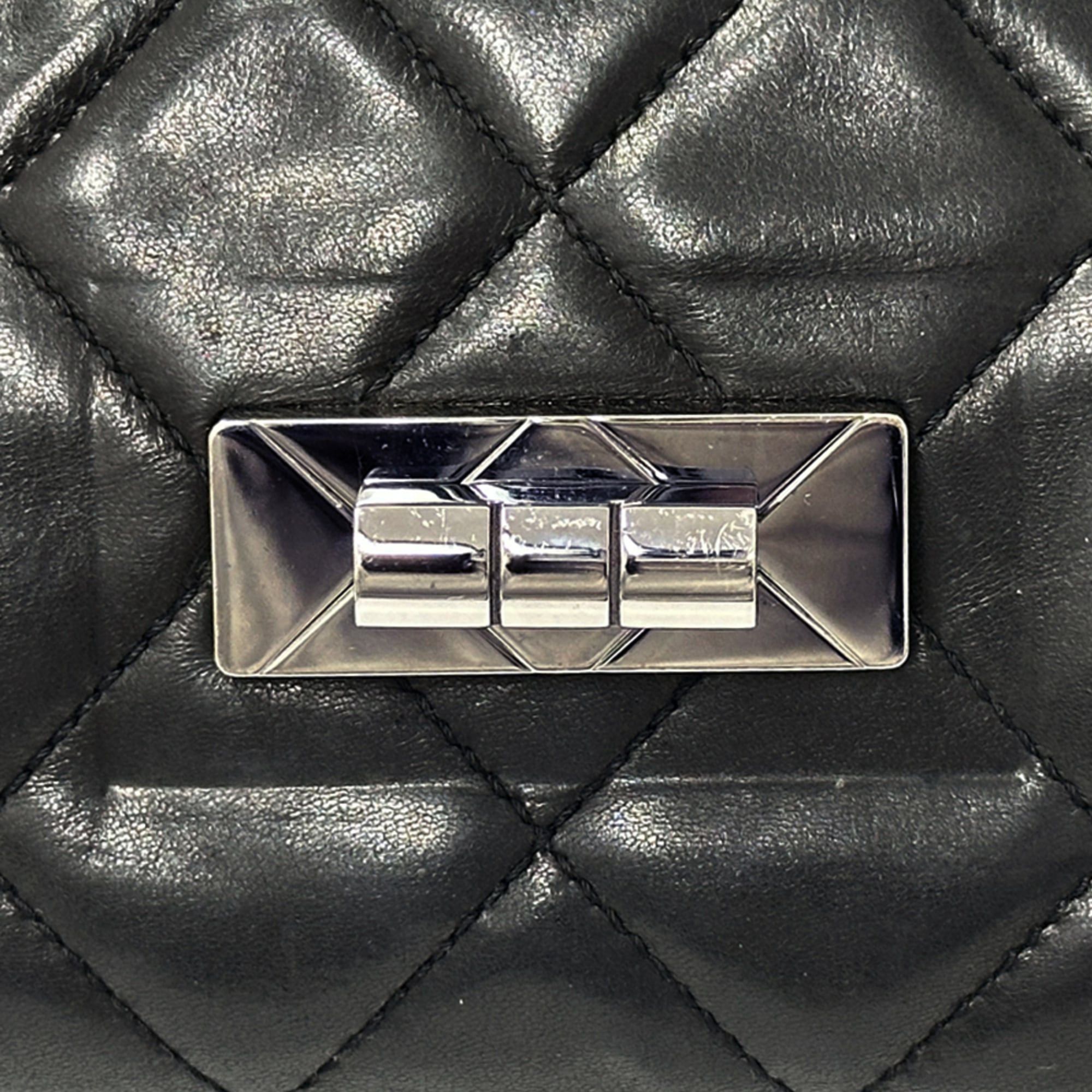 Chanel Chanel 2.55 Matelassé Handbag for Women, Brand Name Shoulder Bag, Lambskin, Black, Silver Hardware, Turnlock Flap, Bag Size ONE SIZE - 15 Thumbnail