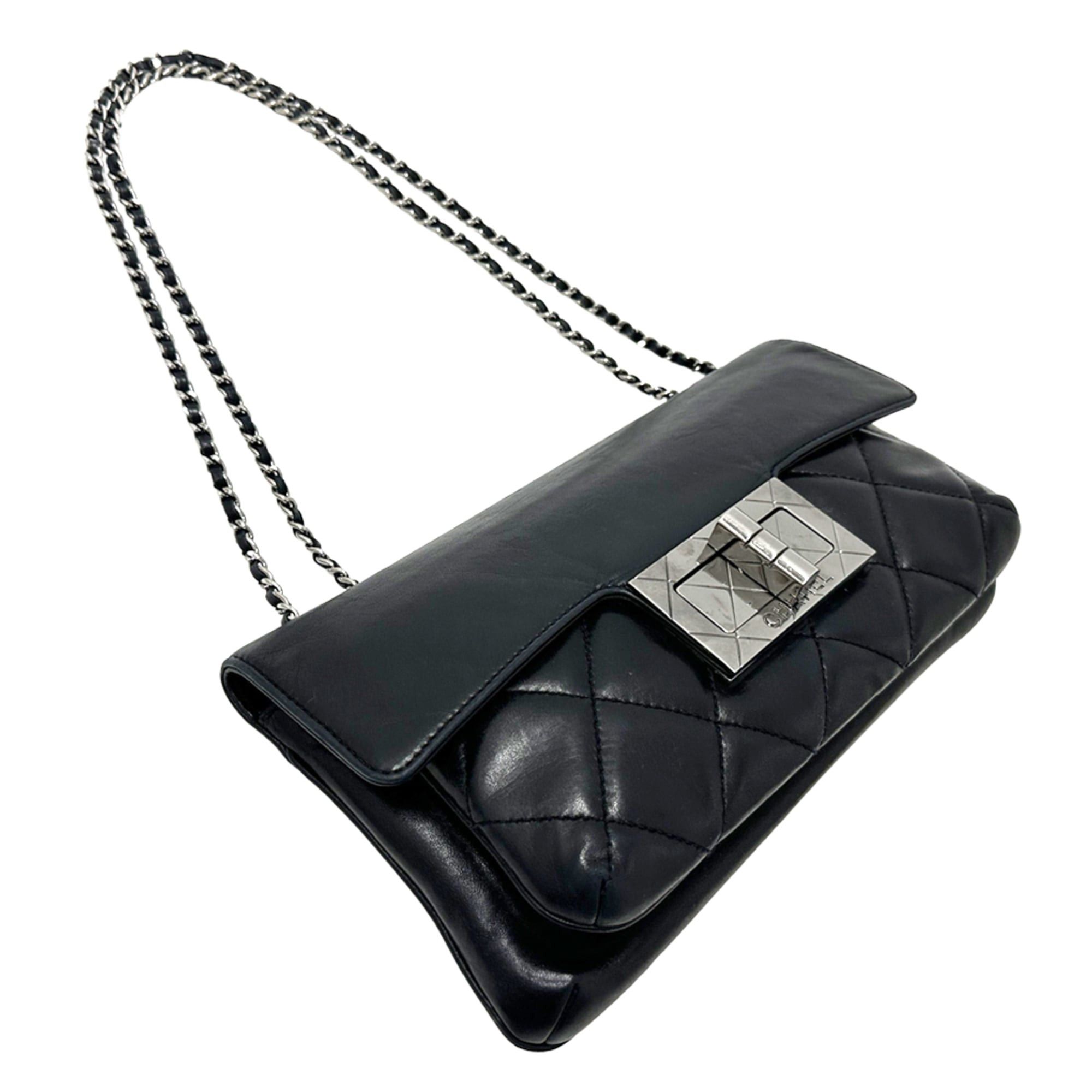 Chanel Chanel 2.55 Matelassé Handbag for Women, Brand Name Shoulder Bag, Lambskin, Black, Silver Hardware, Turnlock Flap, Bag Size ONE SIZE - 4 Thumbnail