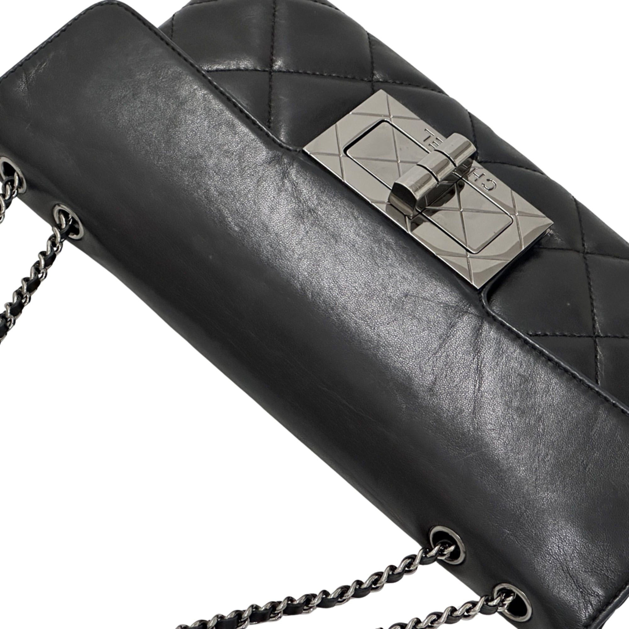 Chanel Chanel 2.55 Matelassé Handbag for Women, Brand Name Shoulder Bag, Lambskin, Black, Silver Hardware, Turnlock Flap, Bag Size ONE SIZE - 13 Thumbnail