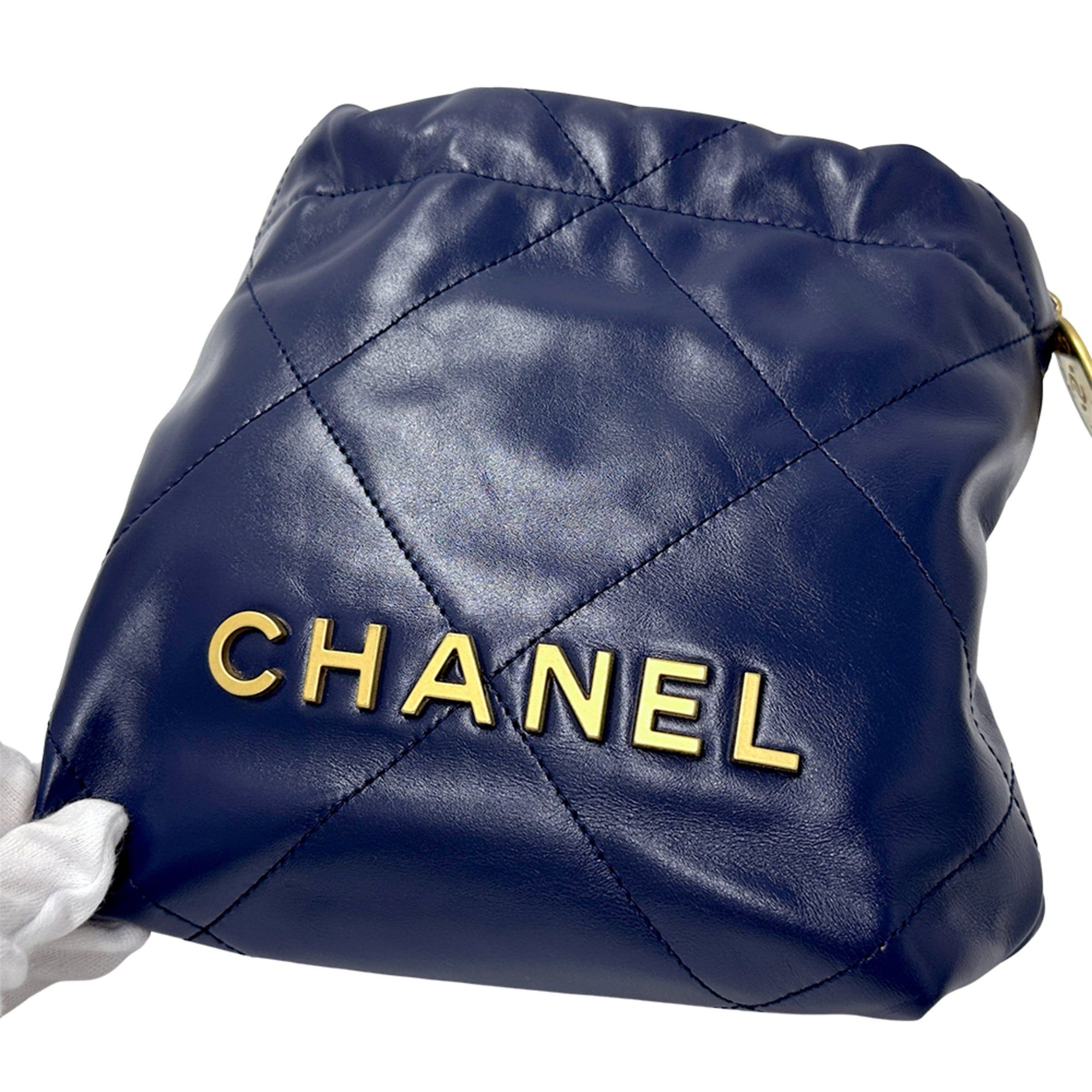Chanel Chanel Handbag 22 Women's Brand Shoulder Bag 2-way Leather Navy Gold Hardware Chain Mini Size ONE SIZE - 9 Thumbnail