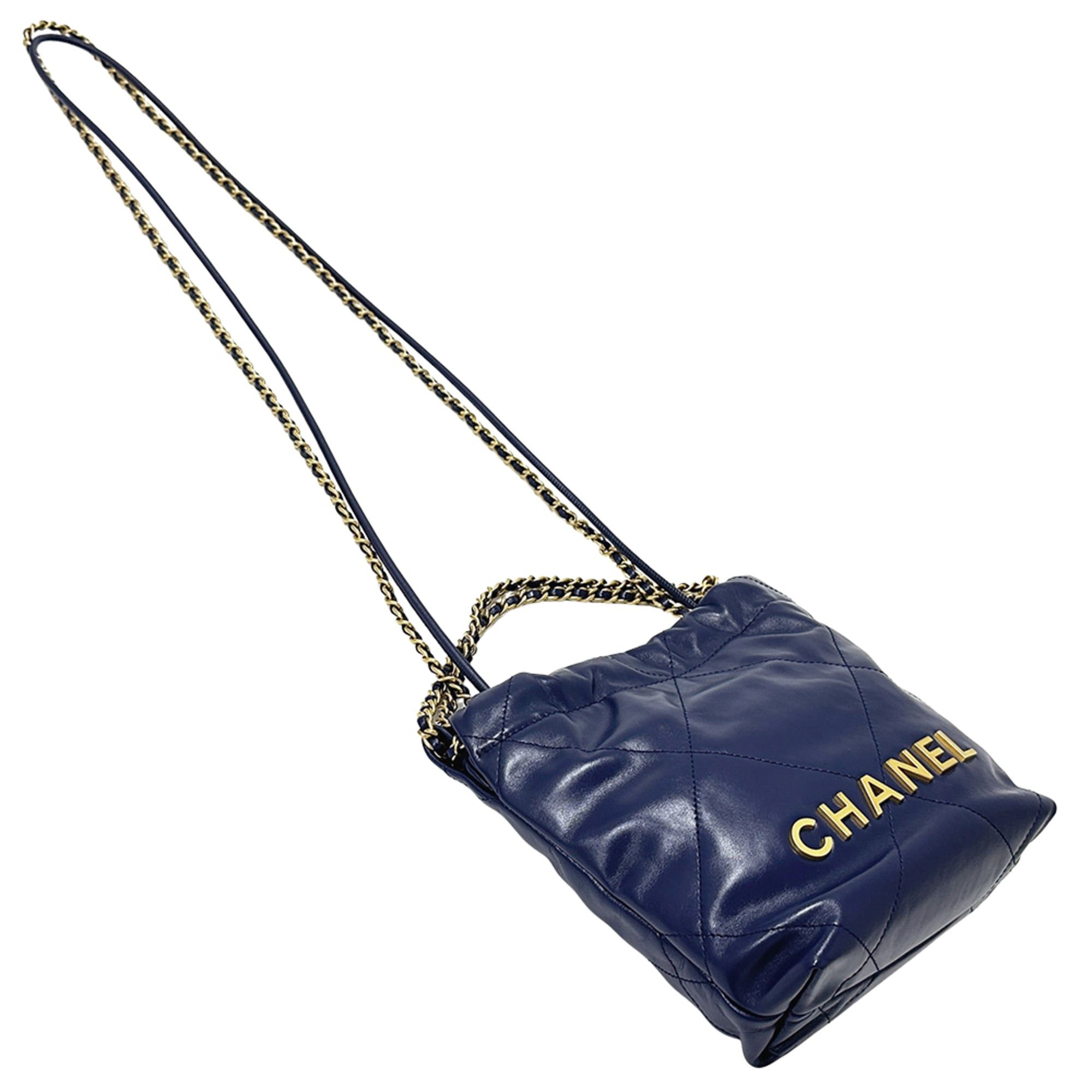 Chanel Chanel Handbag 22 Women's Brand Shoulder Bag 2-way Leather Navy Gold Hardware Chain Mini Size ONE SIZE - 4 Thumbnail