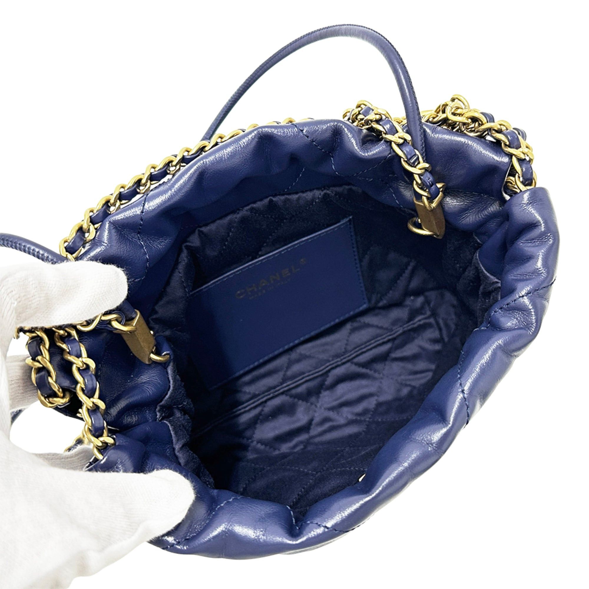 Chanel Chanel Handbag 22 Women's Brand Shoulder Bag 2-way Leather Navy Gold Hardware Chain Mini Size ONE SIZE - 5 Thumbnail