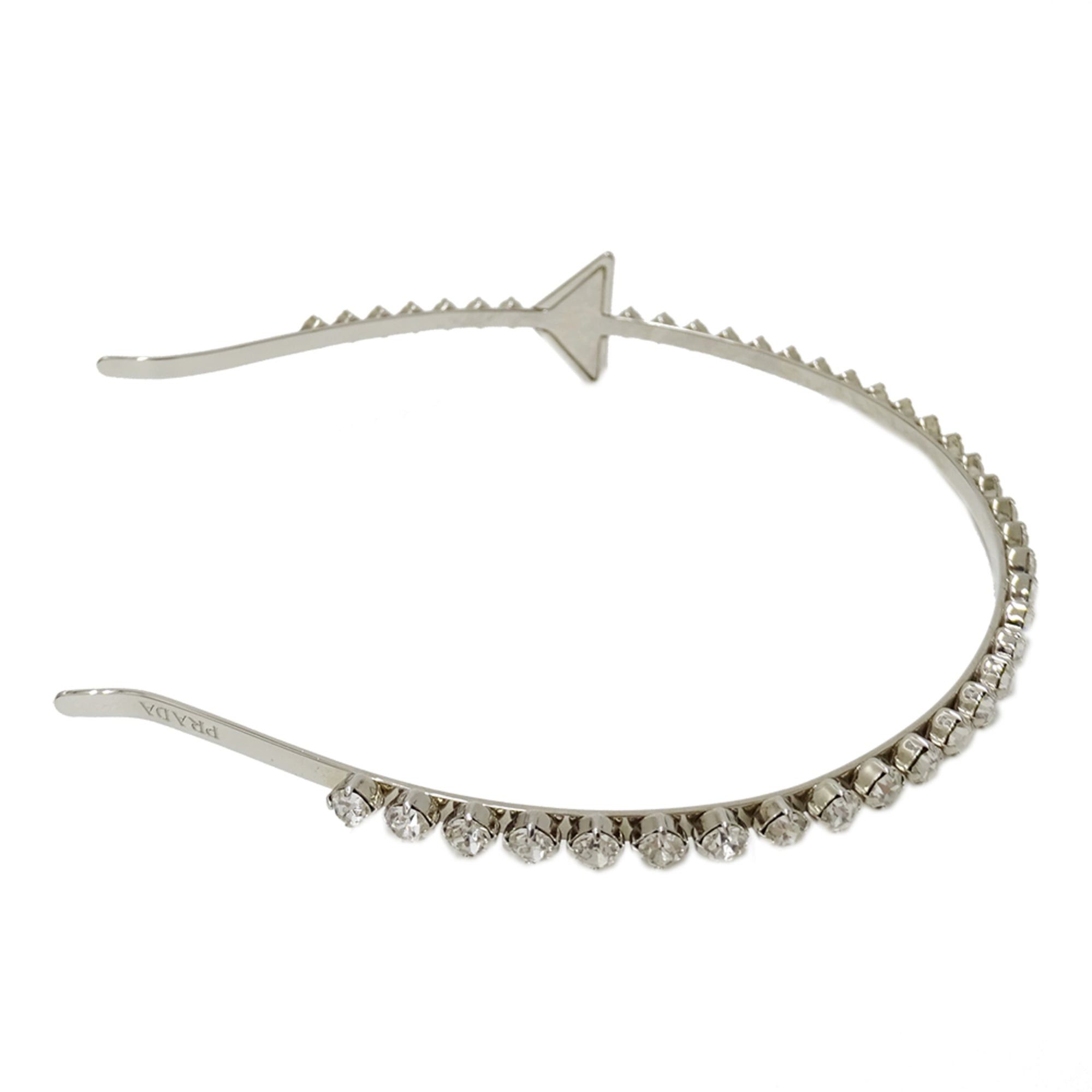 Prada Prada Headband for Women, Brand Name, Triangle Design, Crystal, Metal Rhinestone, Silver Size ONE SIZE - 4 Thumbnail
