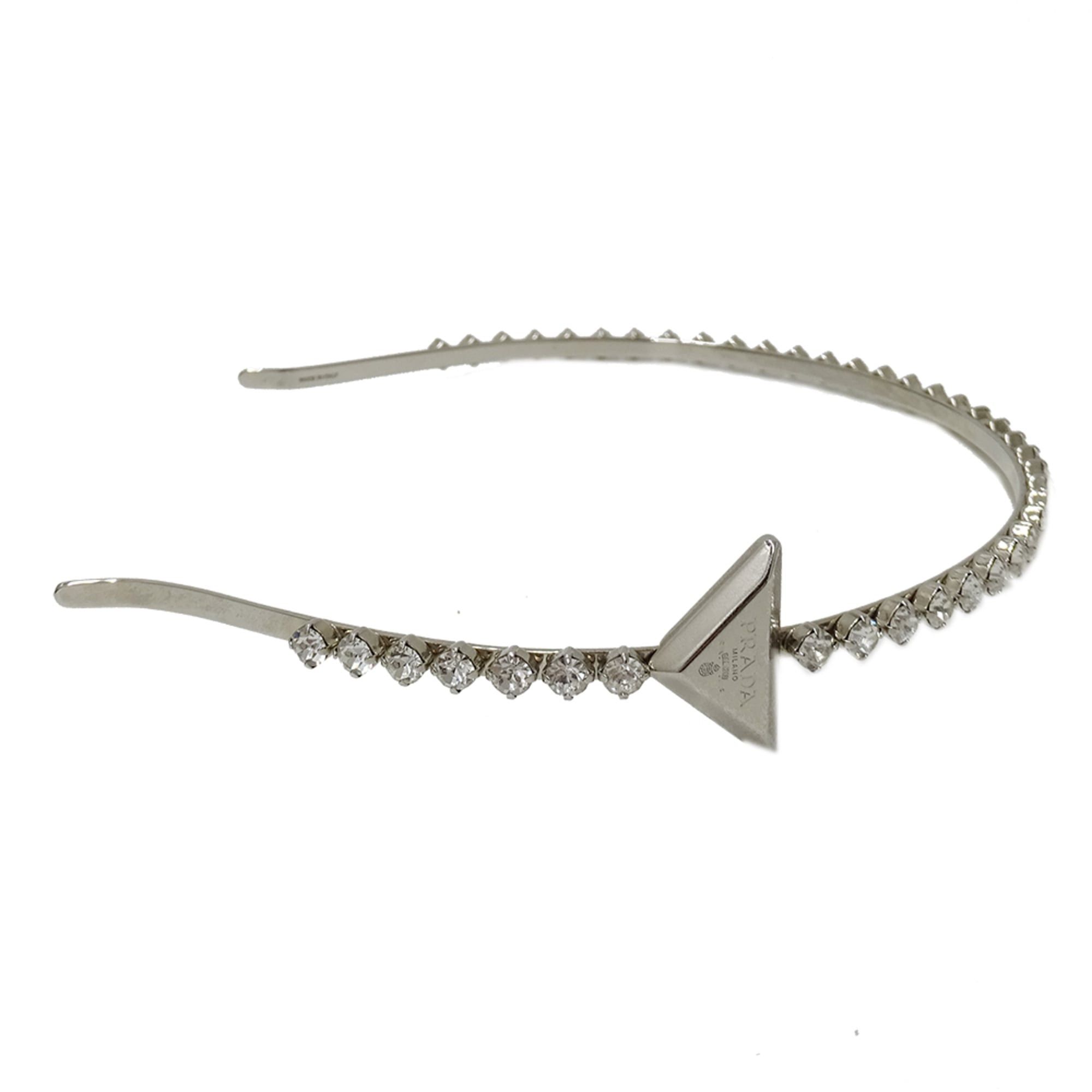 Prada Prada Headband for Women, Brand Name, Triangle Design, Crystal, Metal Rhinestone, Silver Size ONE SIZE - 3 Thumbnail