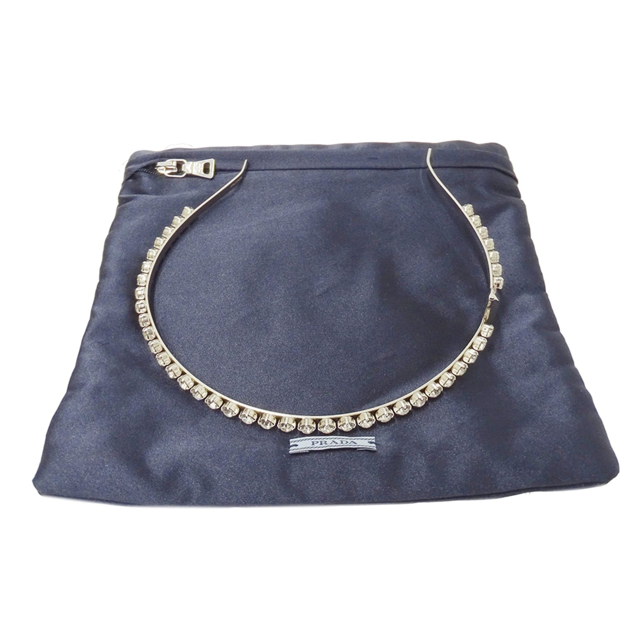 Prada Prada Headband for Women, Brand Name, Triangle Design, Crystal, Metal Rhinestone, Silver Size ONE SIZE - 8 Thumbnail