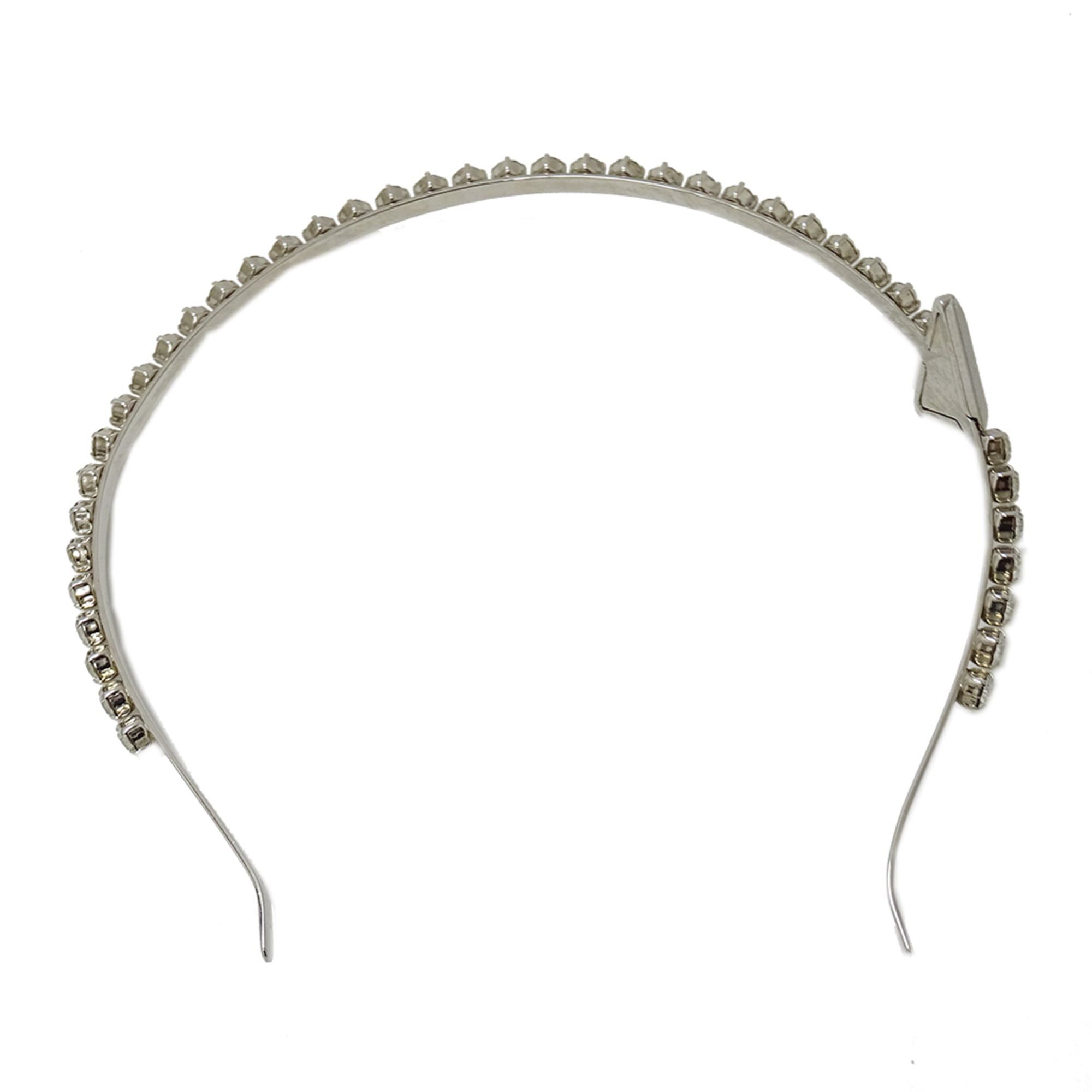 Prada Prada Headband for Women, Brand Name, Triangle Design, Crystal, Metal Rhinestone, Silver Size ONE SIZE - 5 Thumbnail