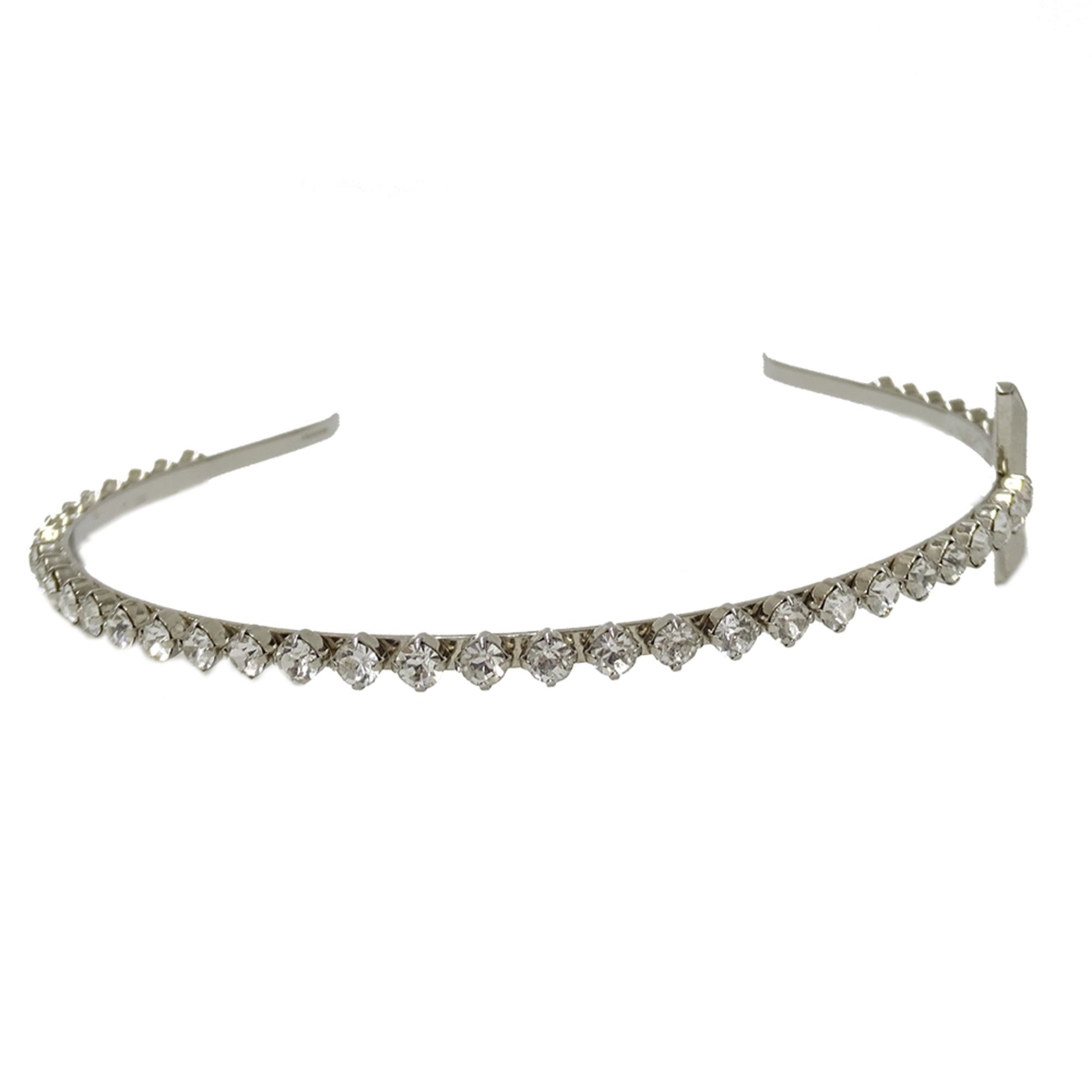 Prada Prada Headband for Women, Brand Name, Triangle Design, Crystal, Metal Rhinestone, Silver Size ONE SIZE - 2 Thumbnail