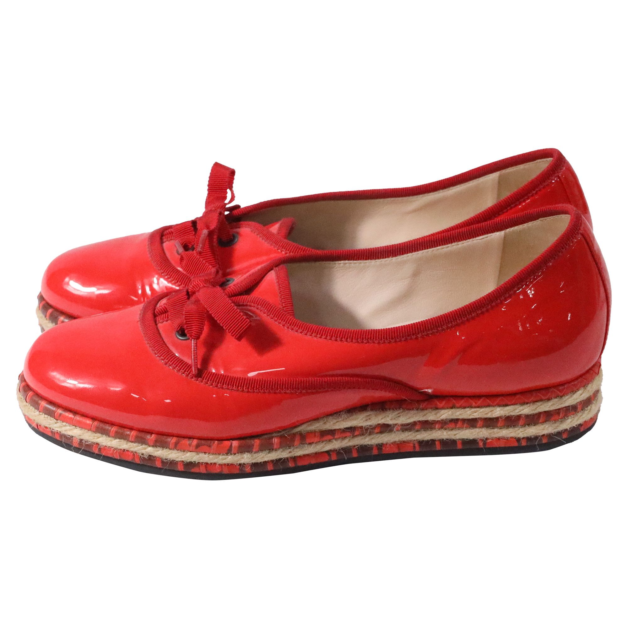 Bottega Veneta Bottega Veneta Espadrille Ballet Flats in Red Patent Leathe Size US 5.5 / EU 38 - 4 Thumbnail