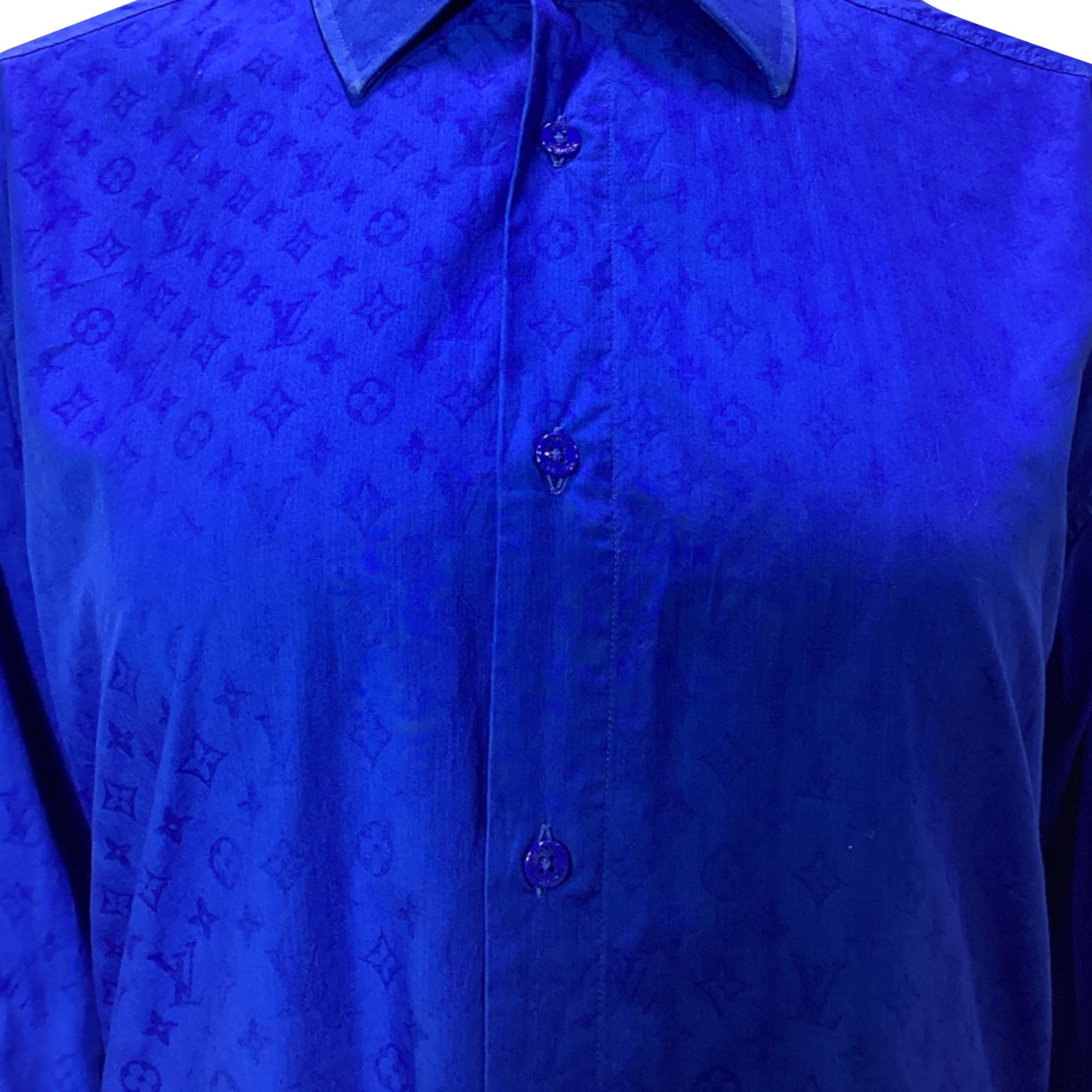 Louis Vuitton Louis Vuitton Monogram Long Sleeve Shirt in Blue Cotton Size US XXL / EU 58 / 5 - 4 Thumbnail