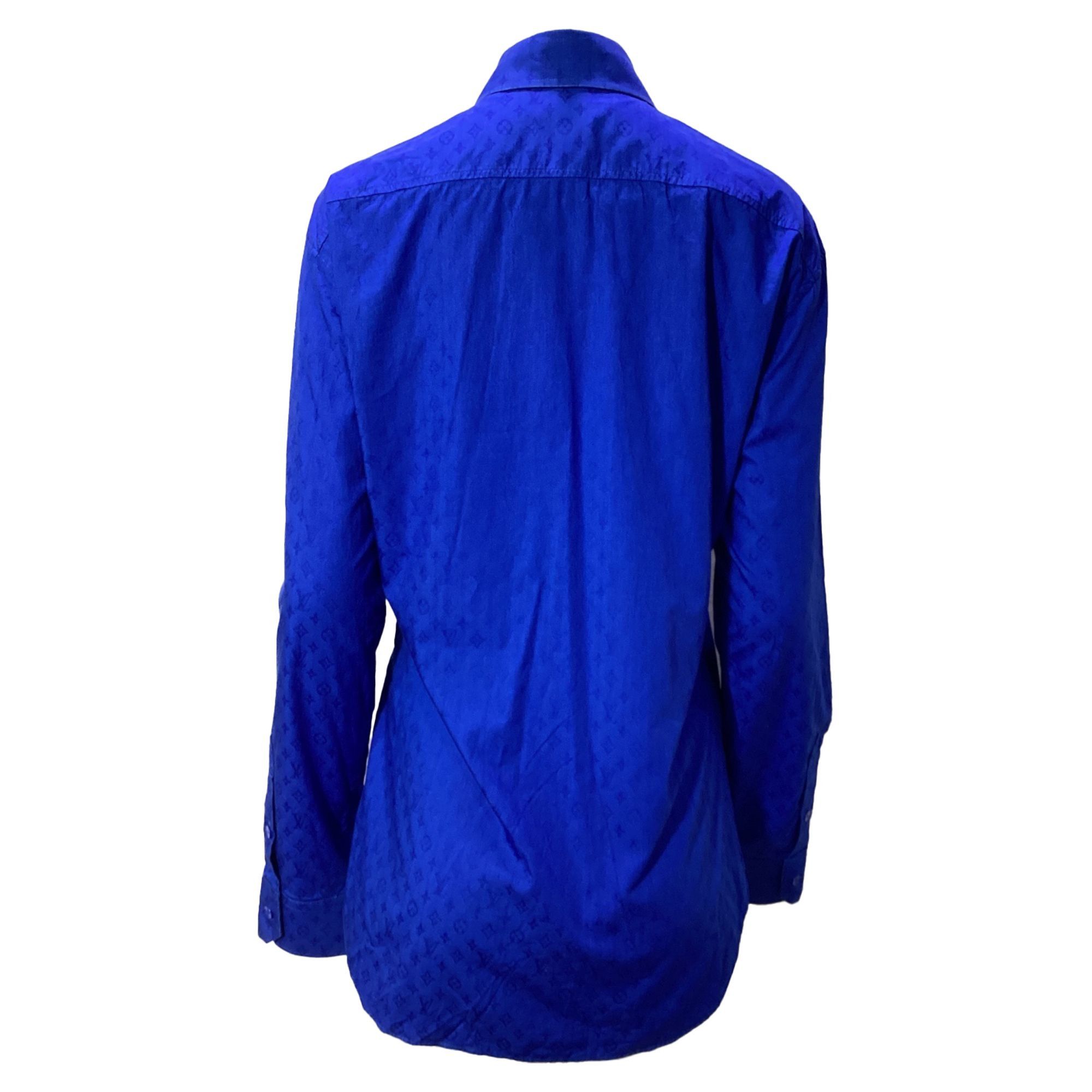 Louis Vuitton Louis Vuitton Monogram Long Sleeve Shirt in Blue Cotton Size US XXL / EU 58 / 5 - 2 Thumbnail