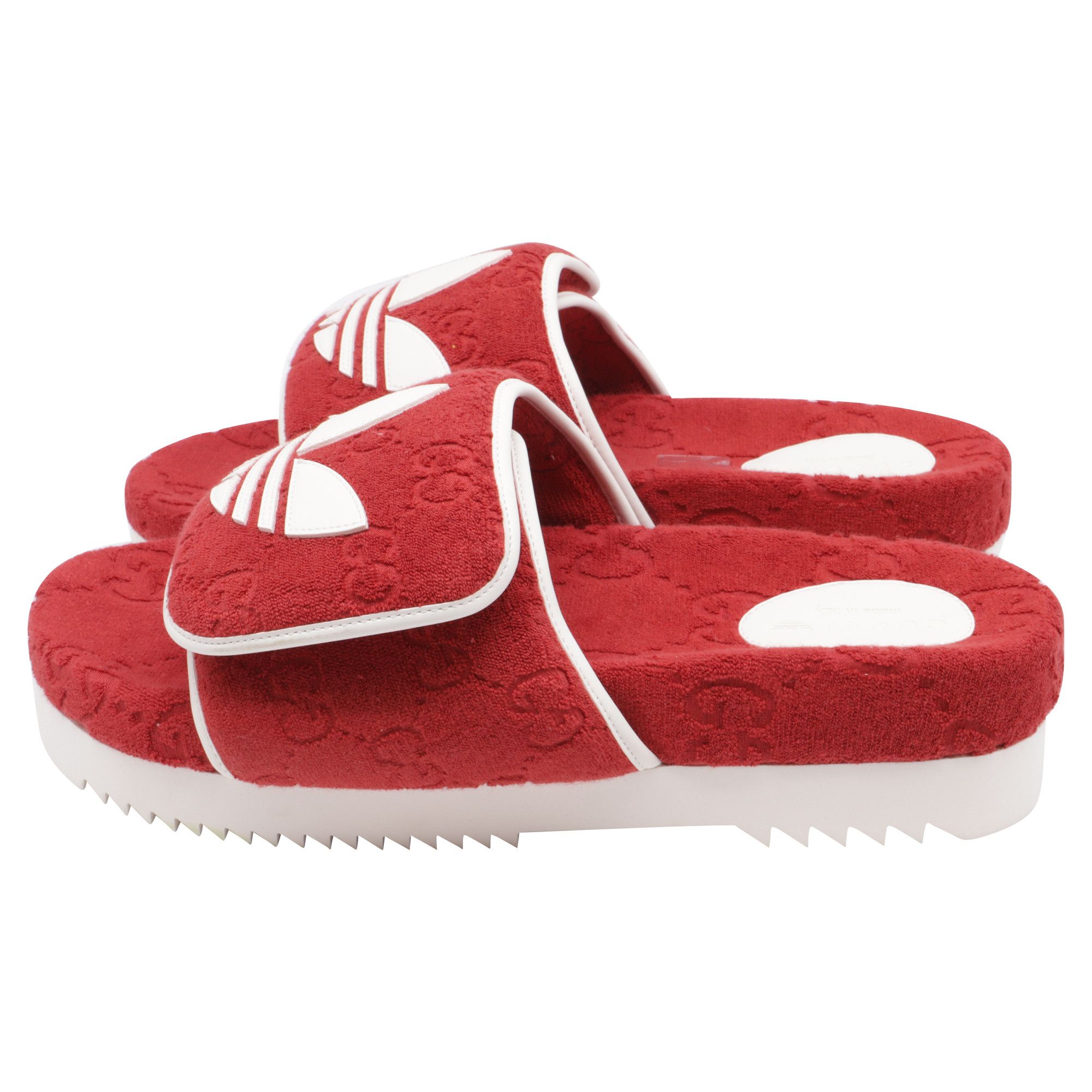 Gucci Adidas x Gucci Monogram Slides in Red Cotton Size US 12.5 / EU 45-46 - 4 Thumbnail