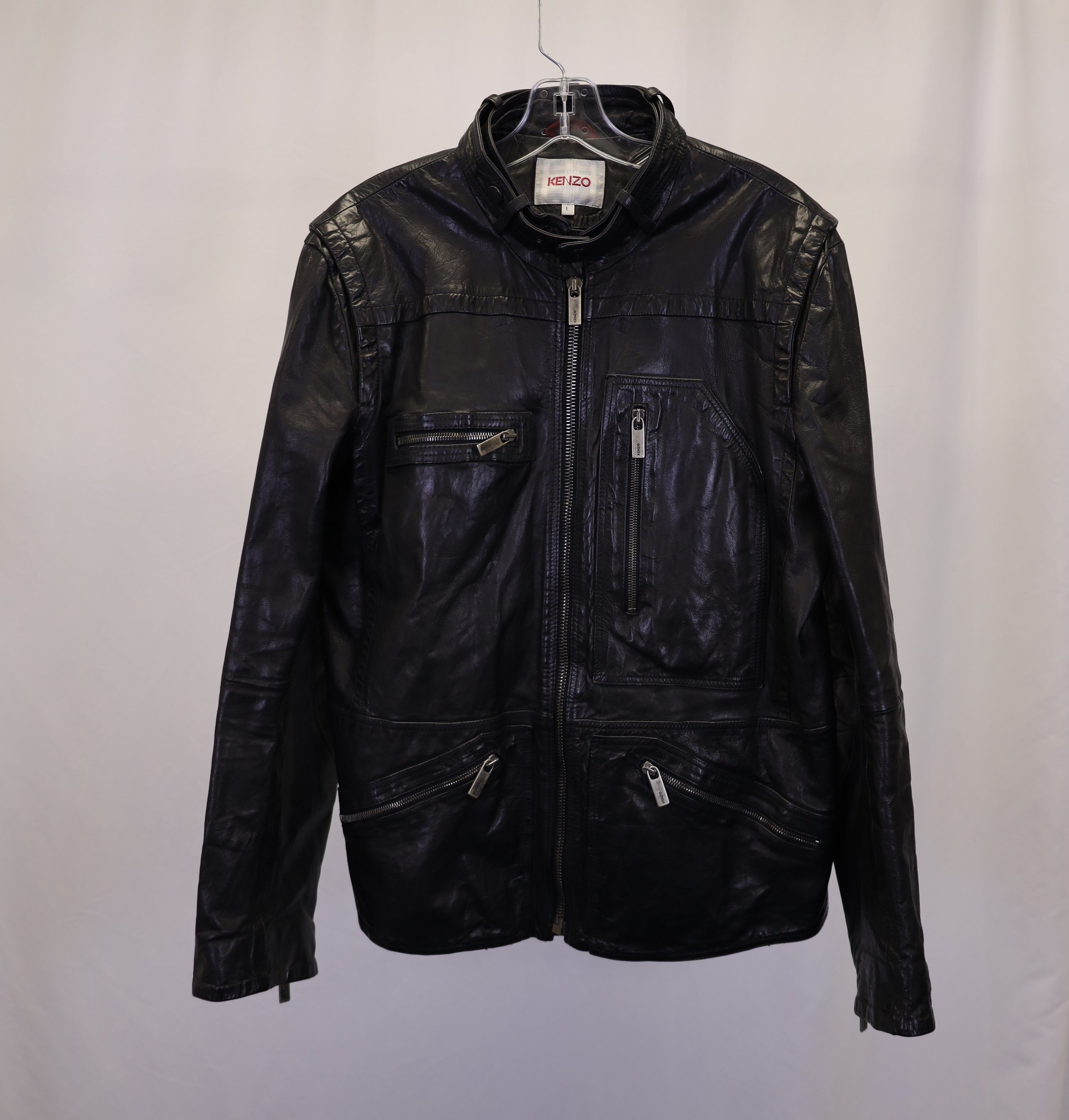 Kenzo Kenzo Zip Front Moto Jacket in Black Calfskin Leather Size US M / EU 48-50 / 2 - 4 Thumbnail
