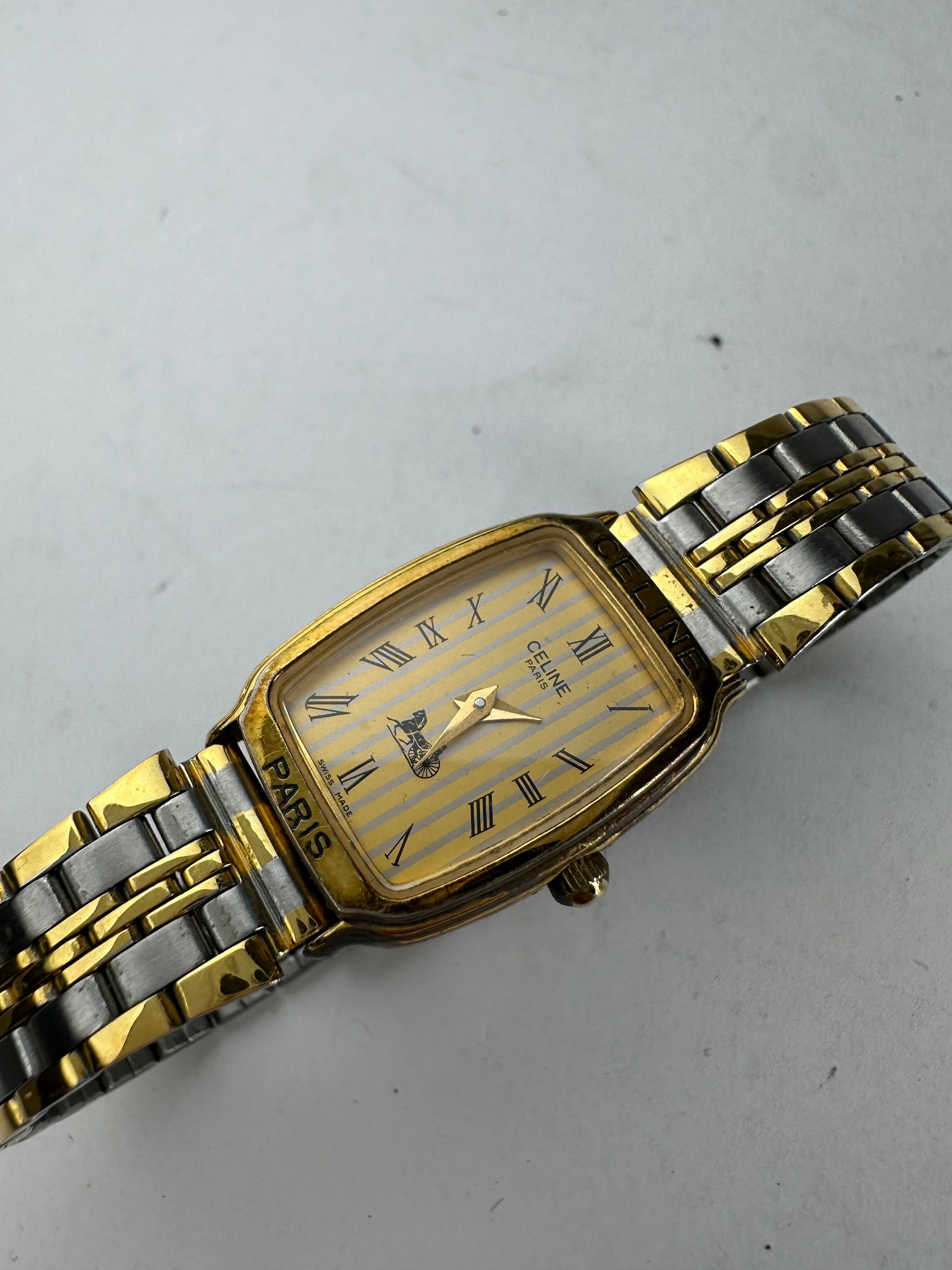 Celine Vintage Paris Gold Plated Watch Silver Gold Size ONE SIZE - 3 Thumbnail