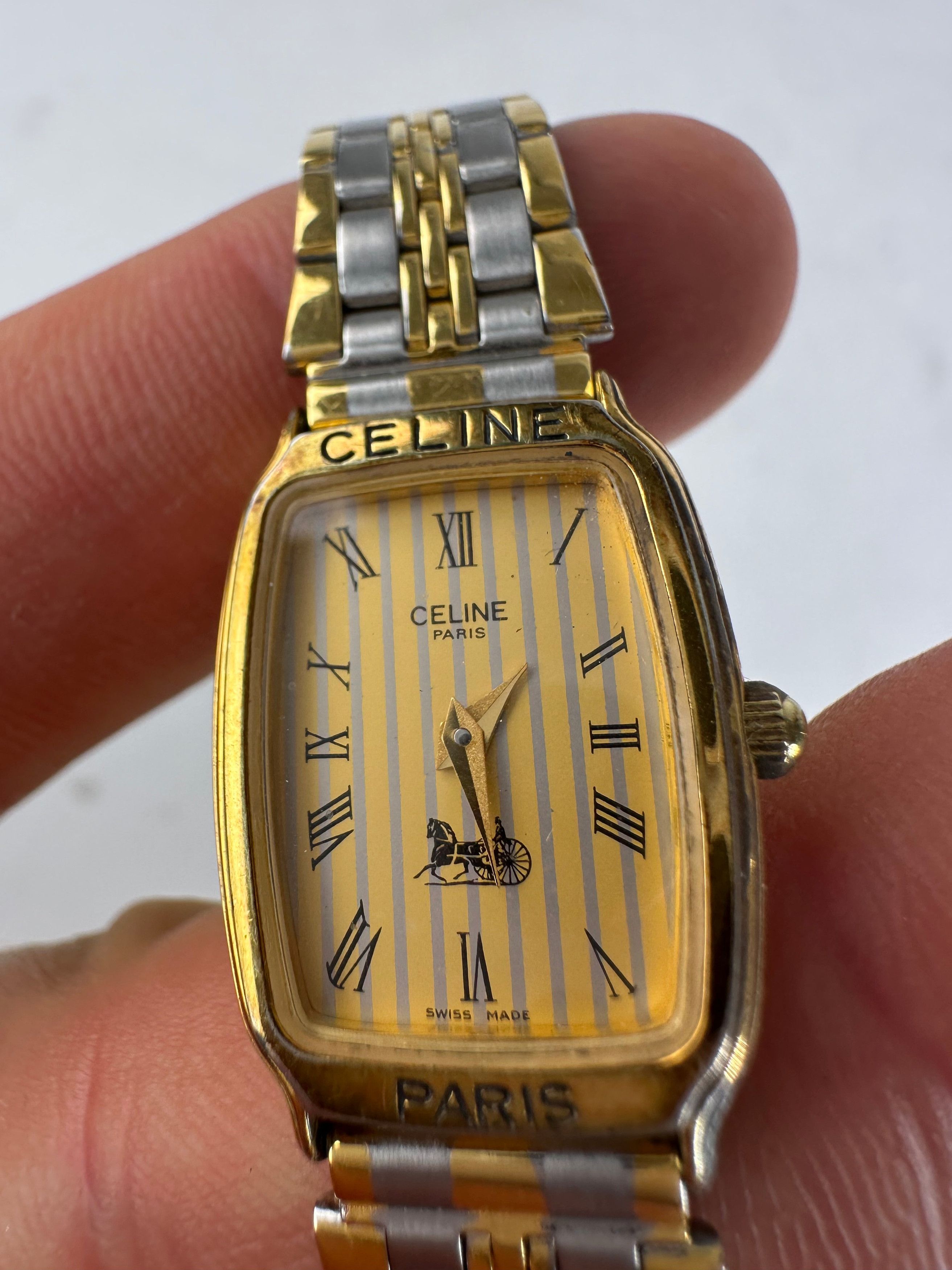 Celine Vintage Paris Gold Plated Watch Silver Gold Size ONE SIZE - 8 Thumbnail
