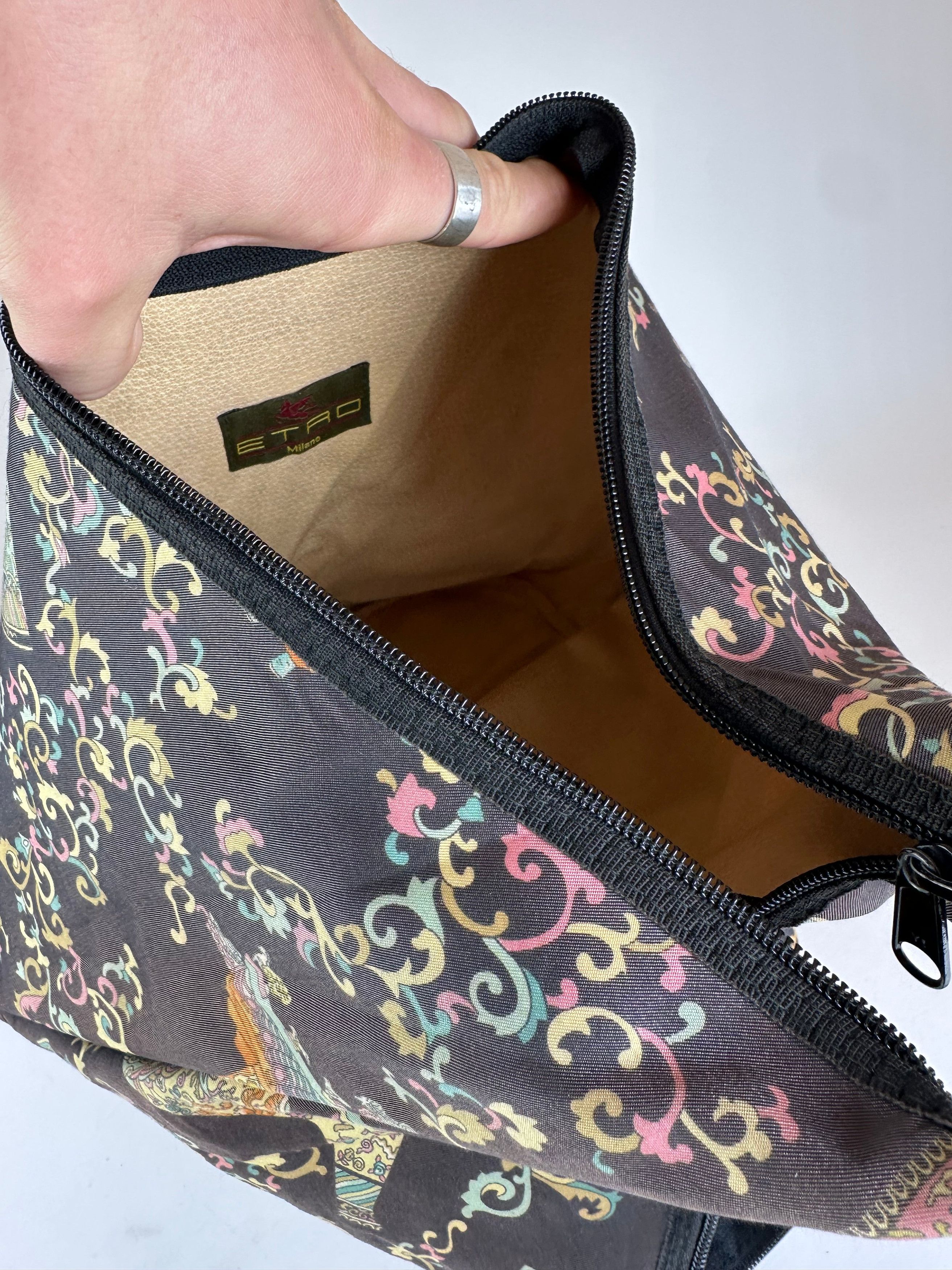 Etro Vintage Abstract Canvas Leather Shoulder Bag black / Multico Size ONE SIZE - 3 Thumbnail