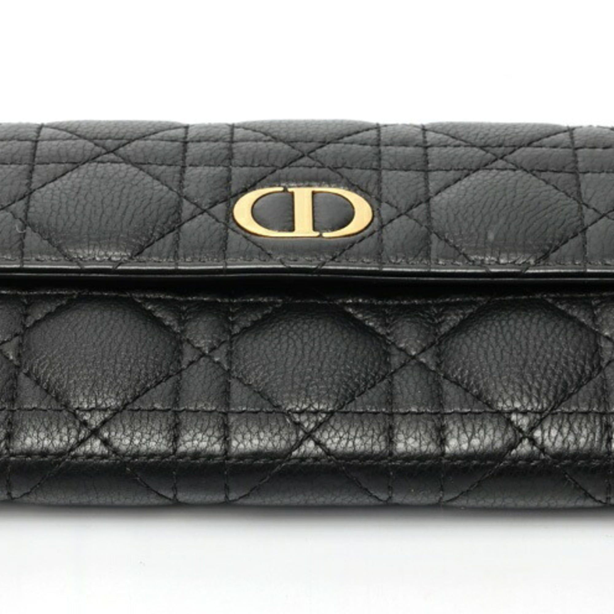 Dior Christian Dior Dior DIOR Caro Long Flap Wallet S5039UWHC_M900 Cannage Calfskin Black Size ONE SIZE - 3 Thumbnail